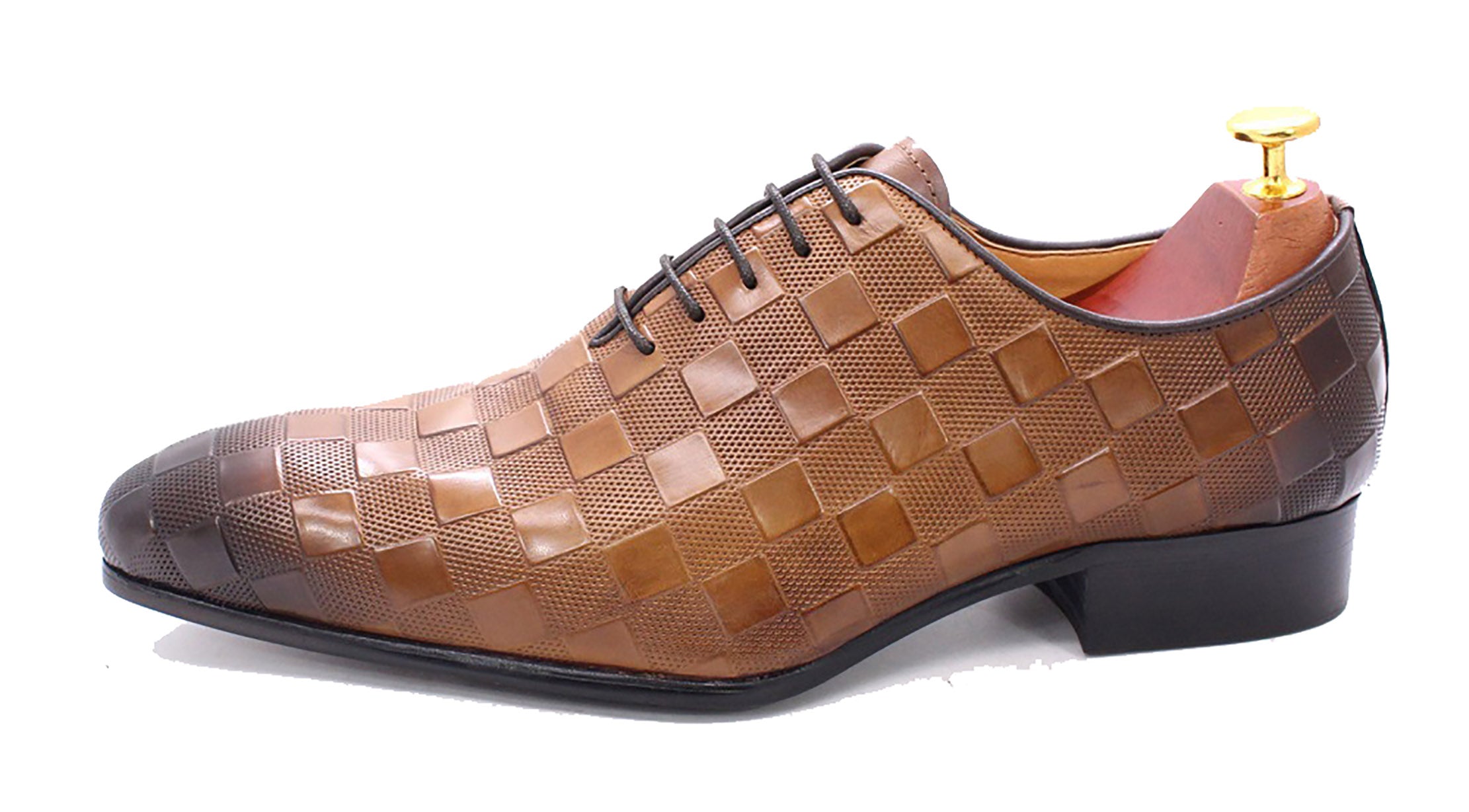 Men's Handmade Plaid Texture Oxfords