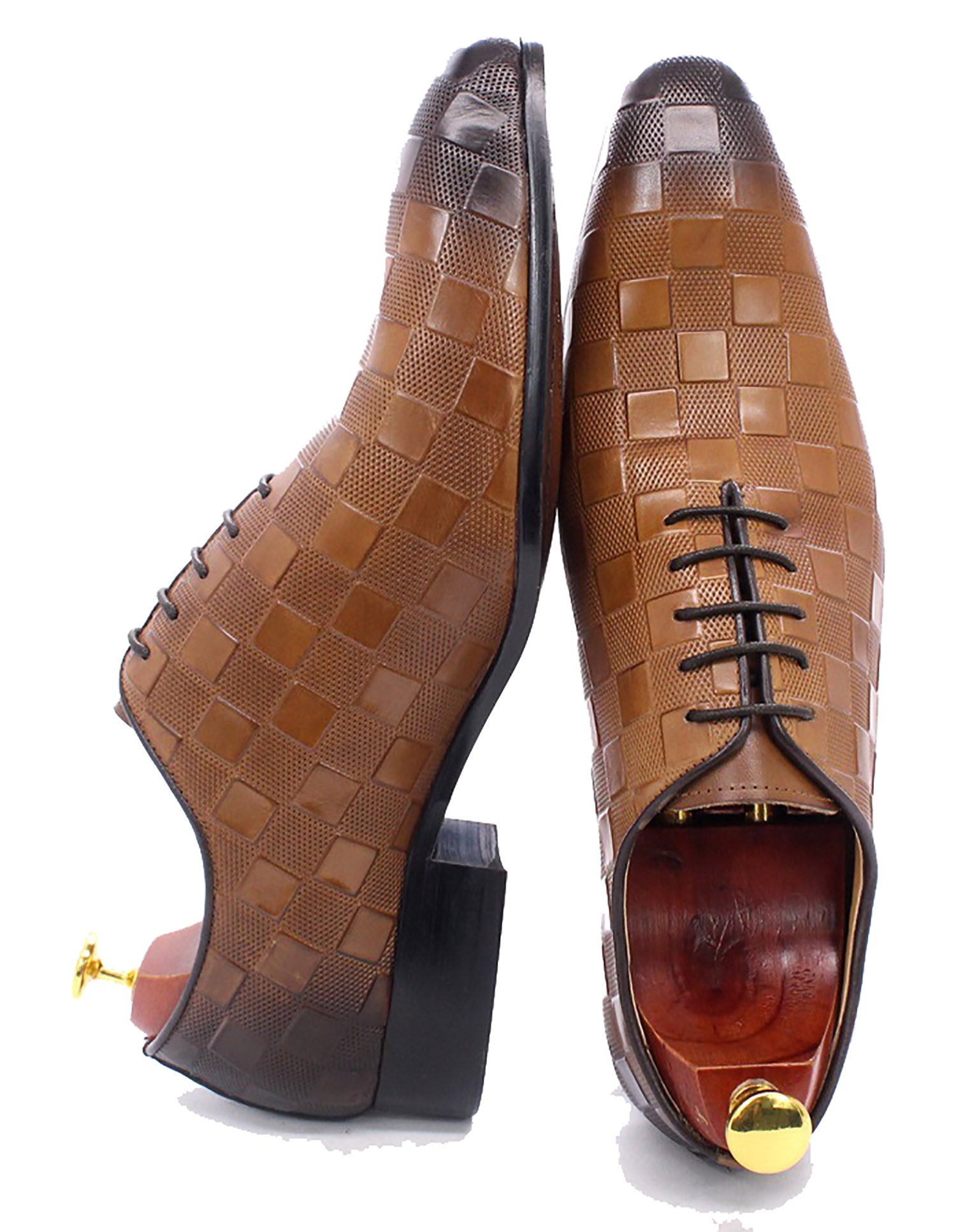 Men's Handmade Plaid Texture Oxfords