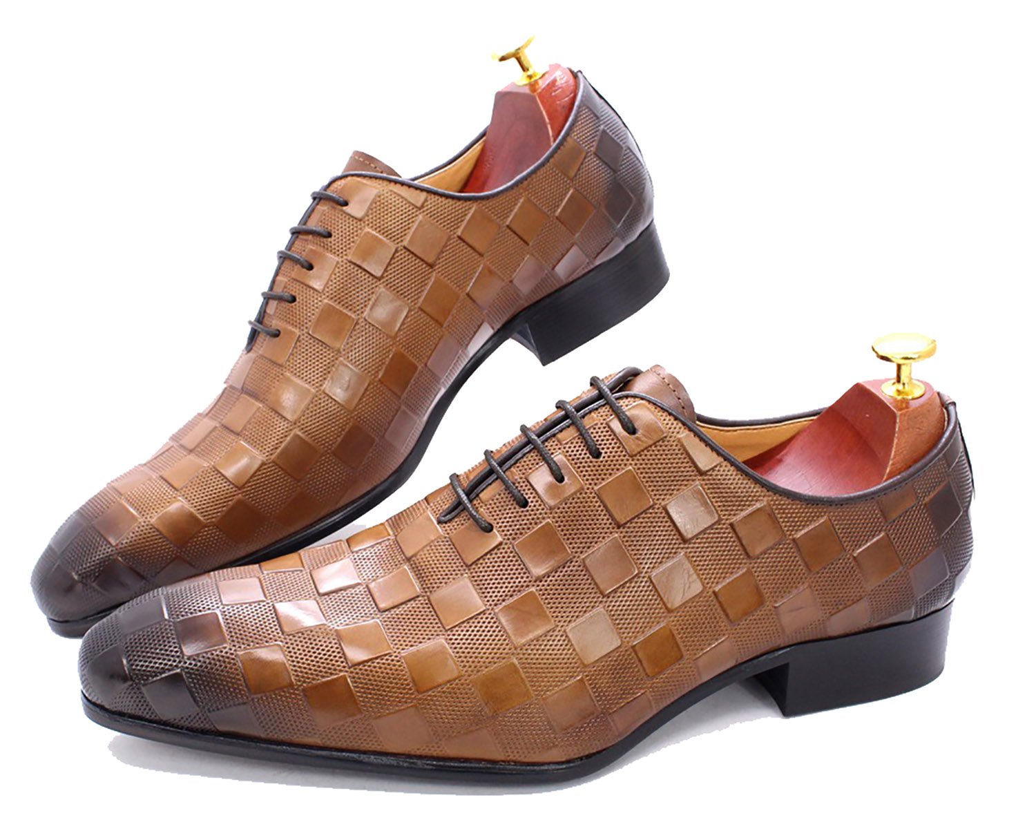 Men's Handmade Plaid Texture Oxfords