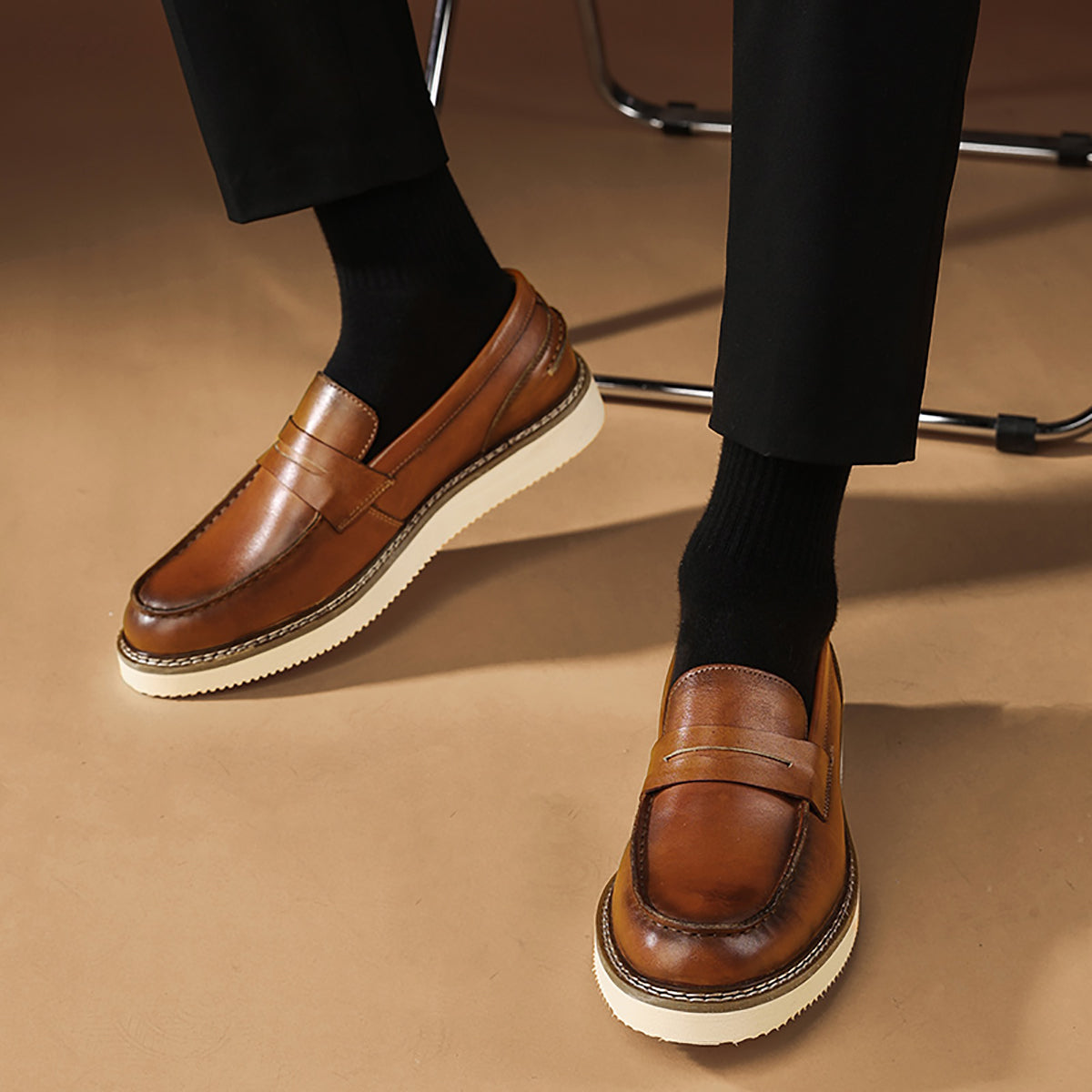 Men's Classic Genuine Leather Tuxedo Penny Loafers