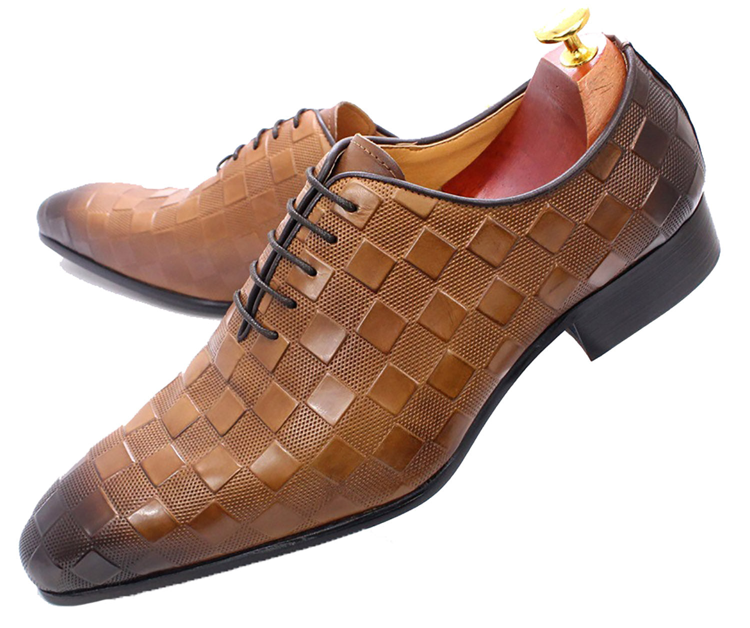 Men's Handmade Plaid Texture Oxfords