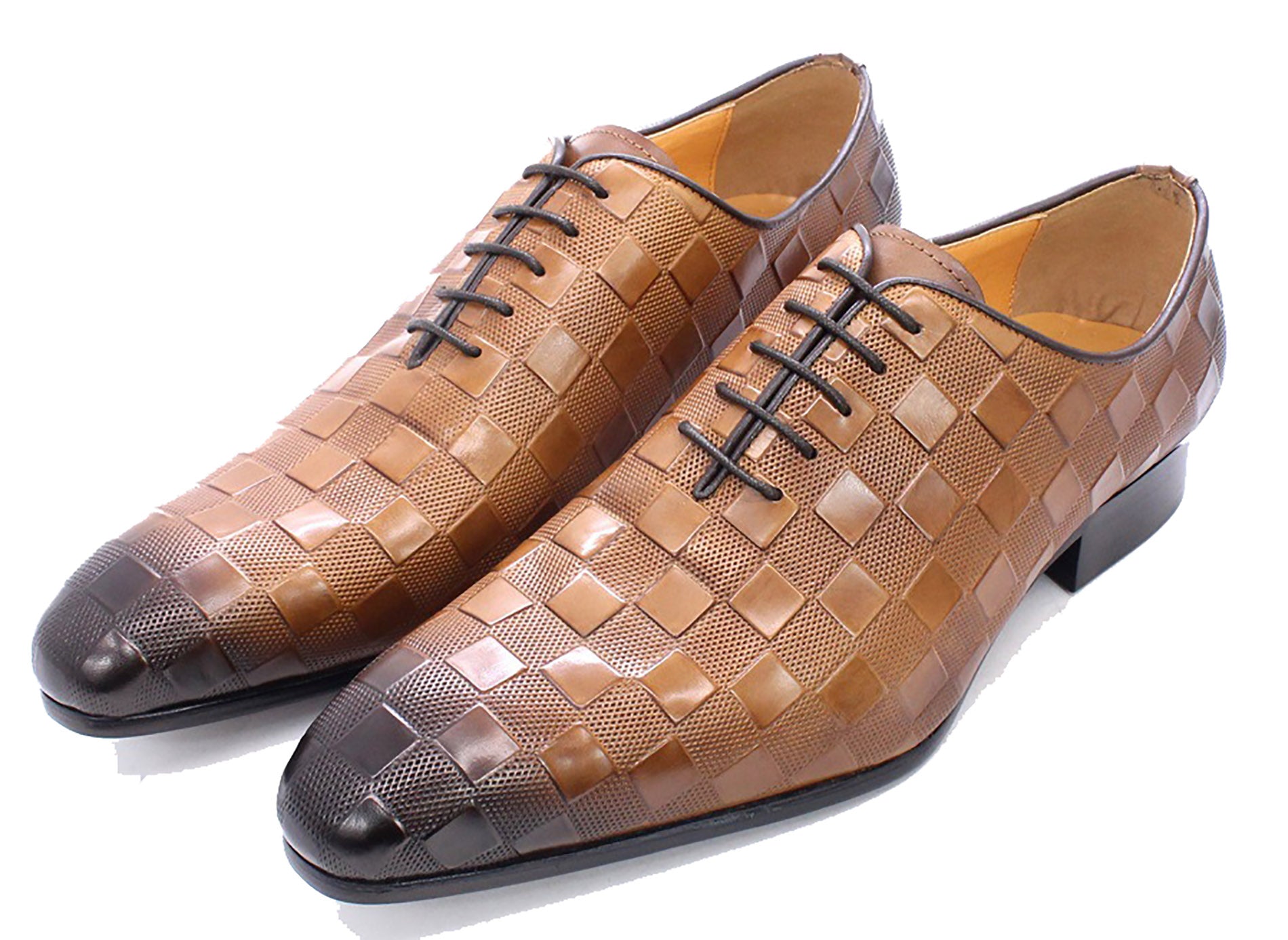 Men's Handmade Plaid Texture Oxfords
