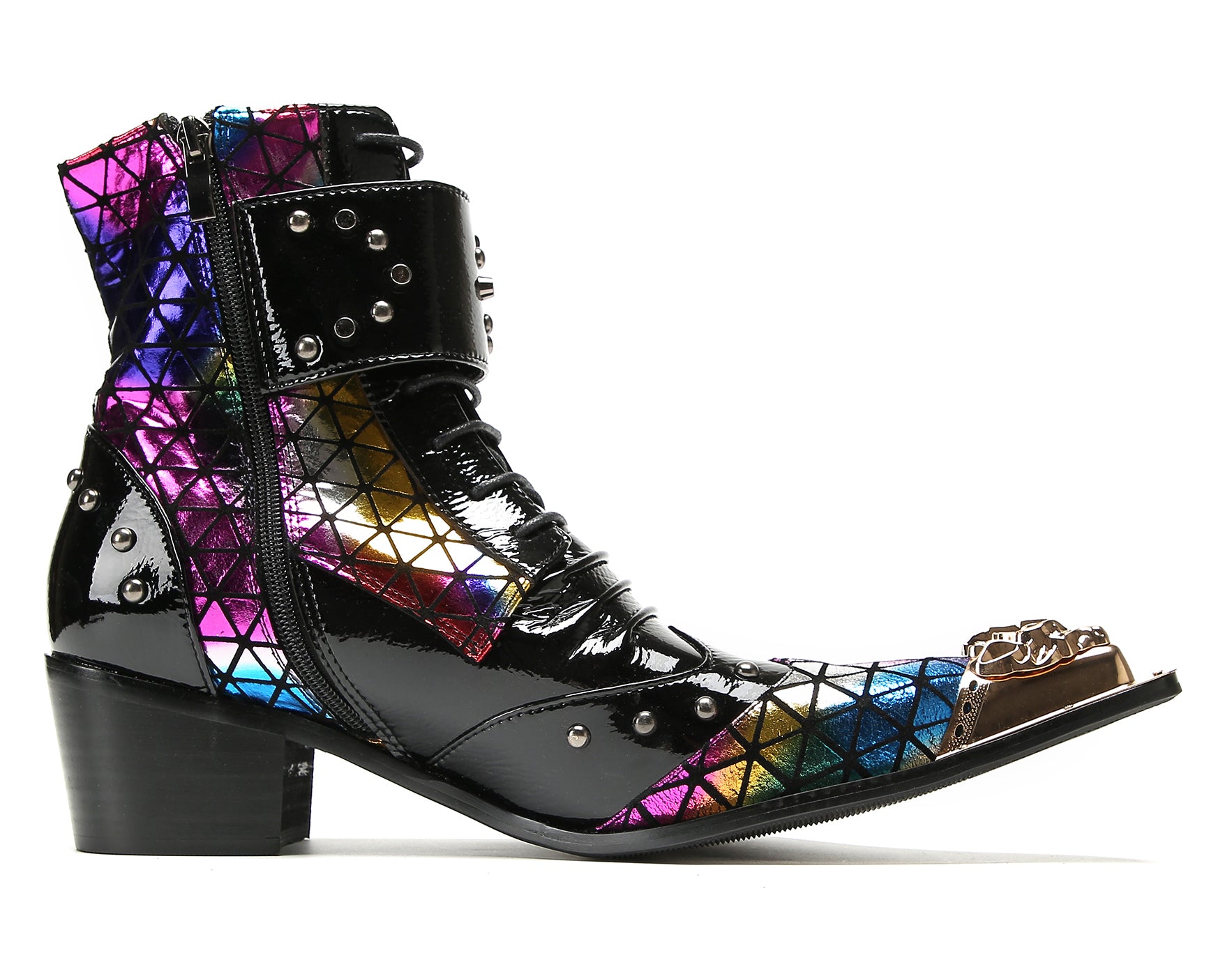 Men's Metal-Tip Toe Beaded Buckle Hight Top Western Boots