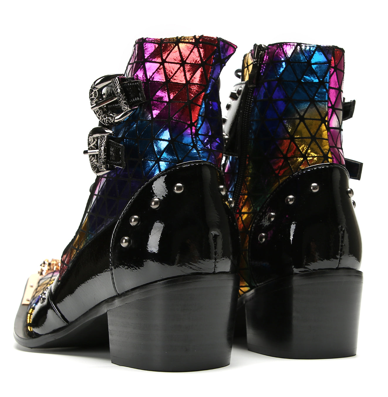 Men's Metal-Tip Toe Beaded Buckle Hight Top Western Boots