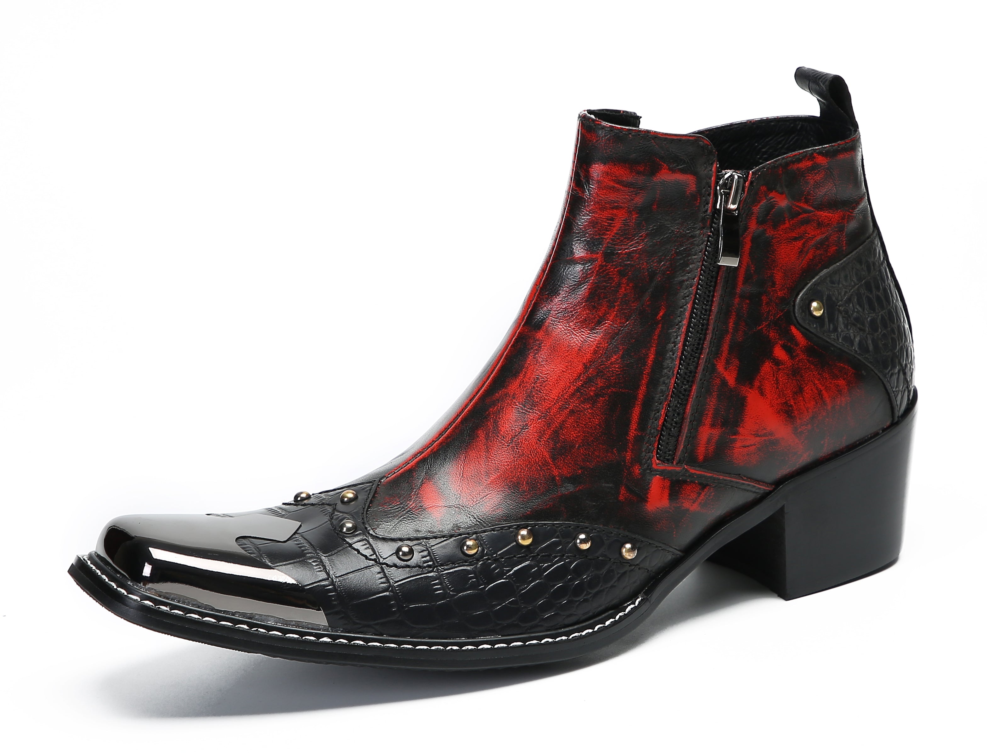 Men's Metal Toe Double Side Zipper Western Boots
