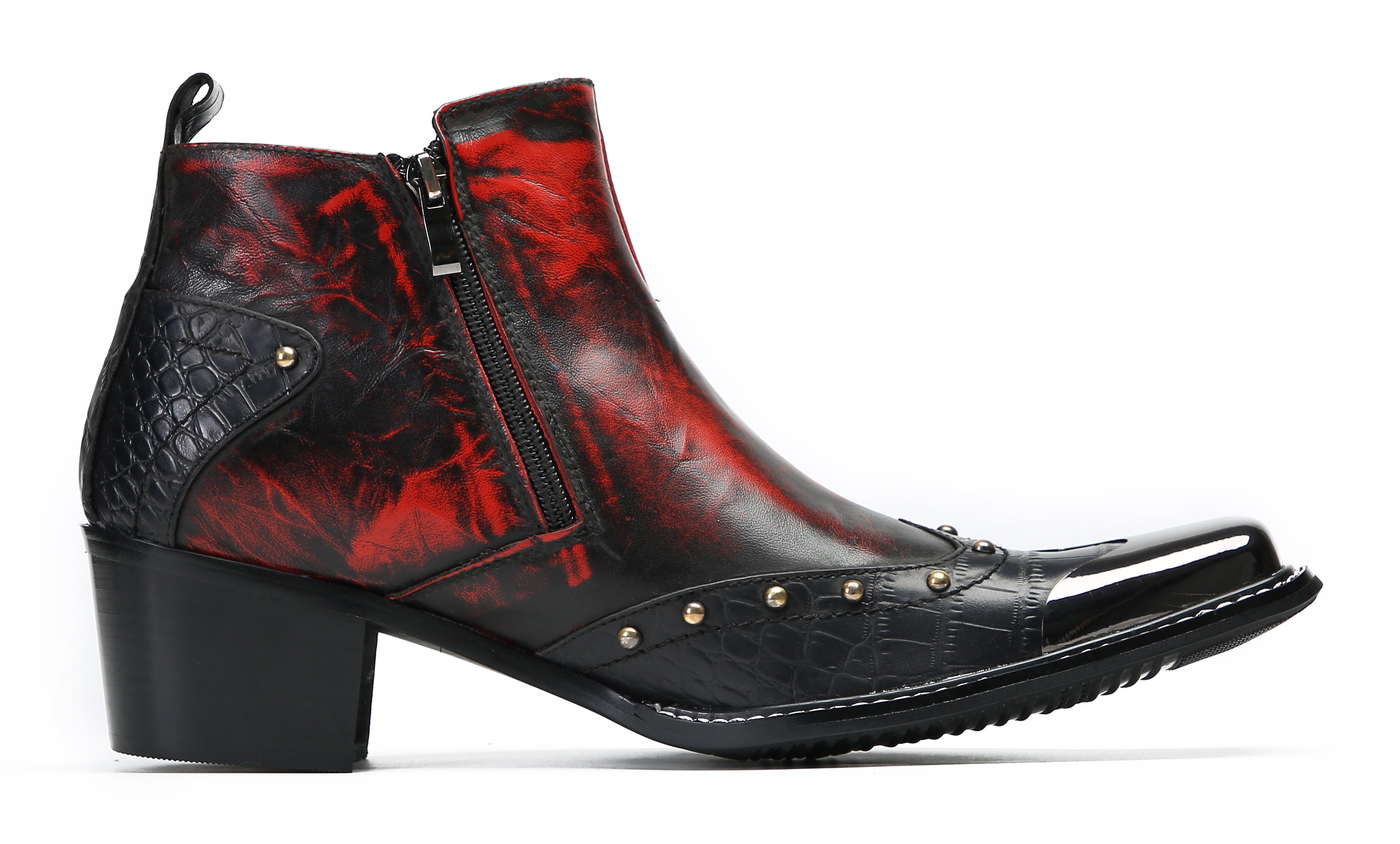 Men's Metal Toe Double Side Zipper Western Boots