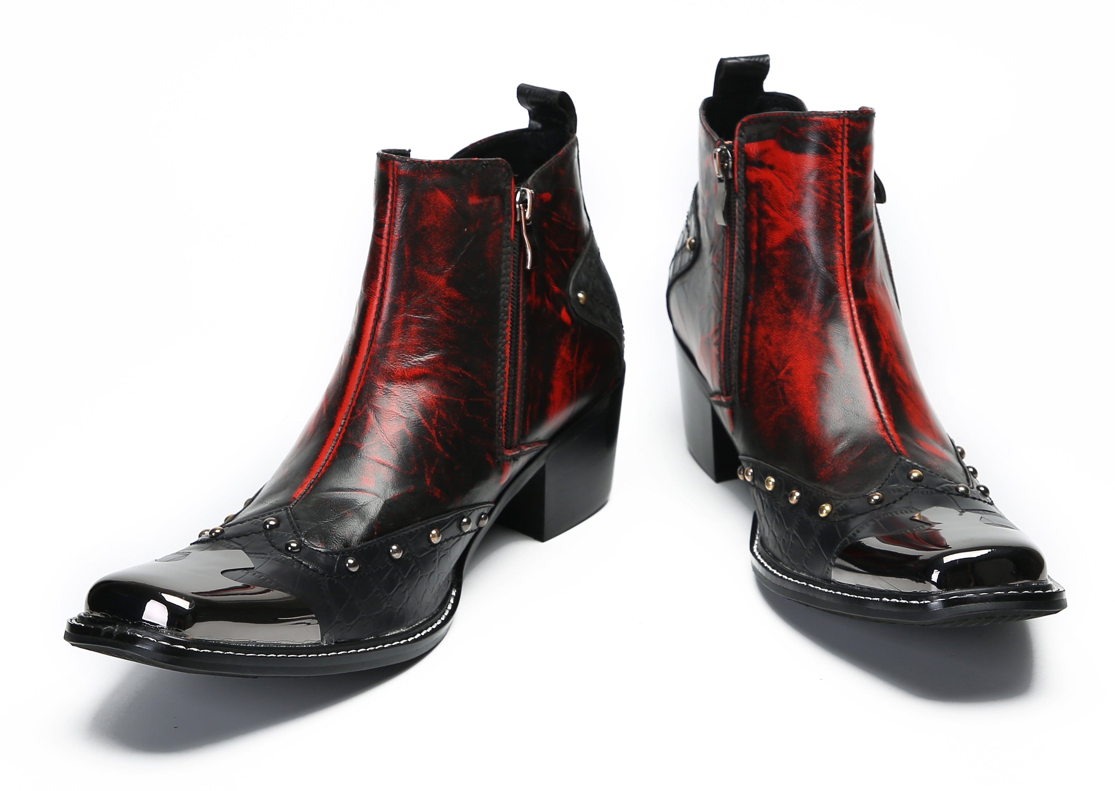 Men's Metal Toe Double Side Zipper Western Boots