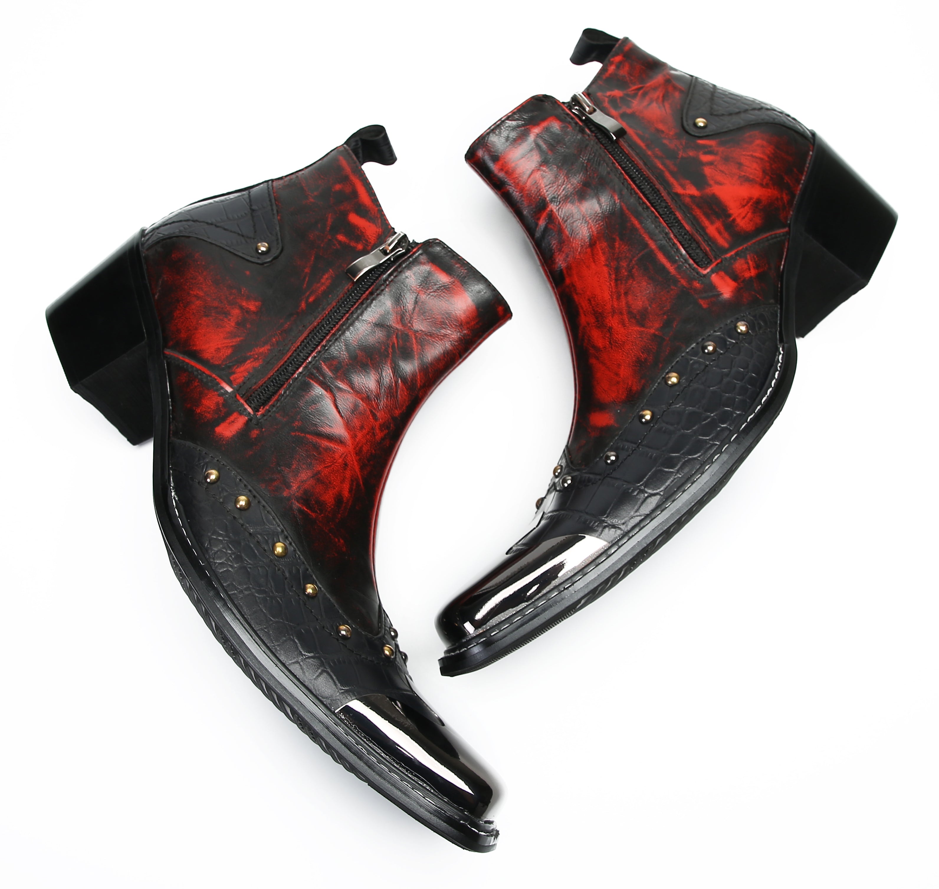 Men's Metal Toe Double Side Zipper Western Boots