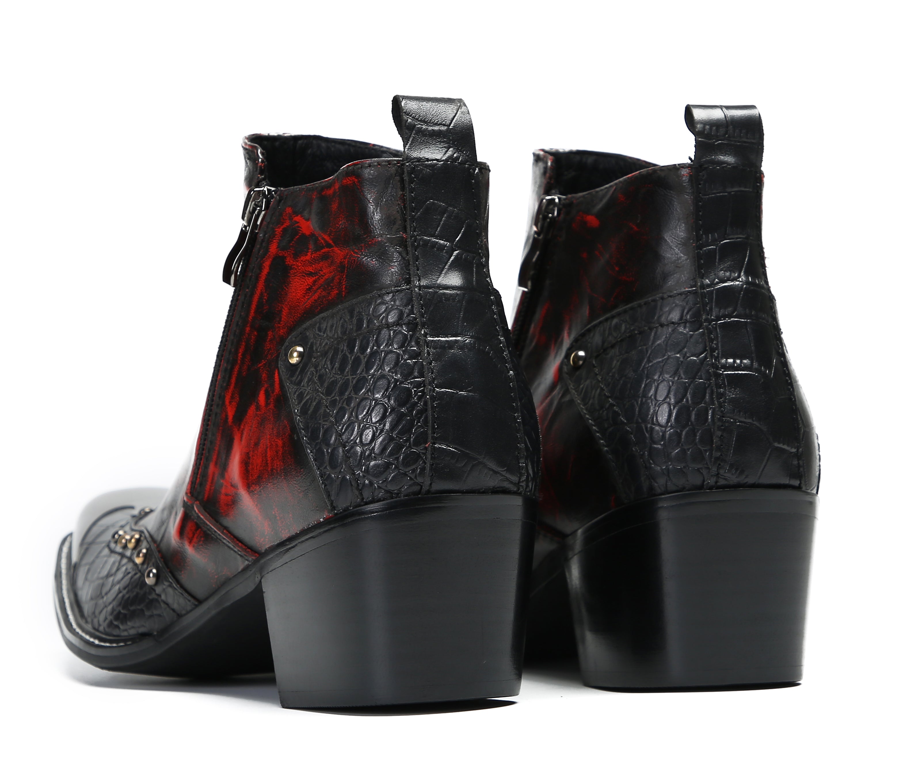Men's Metal Toe Double Side Zipper Western Boots