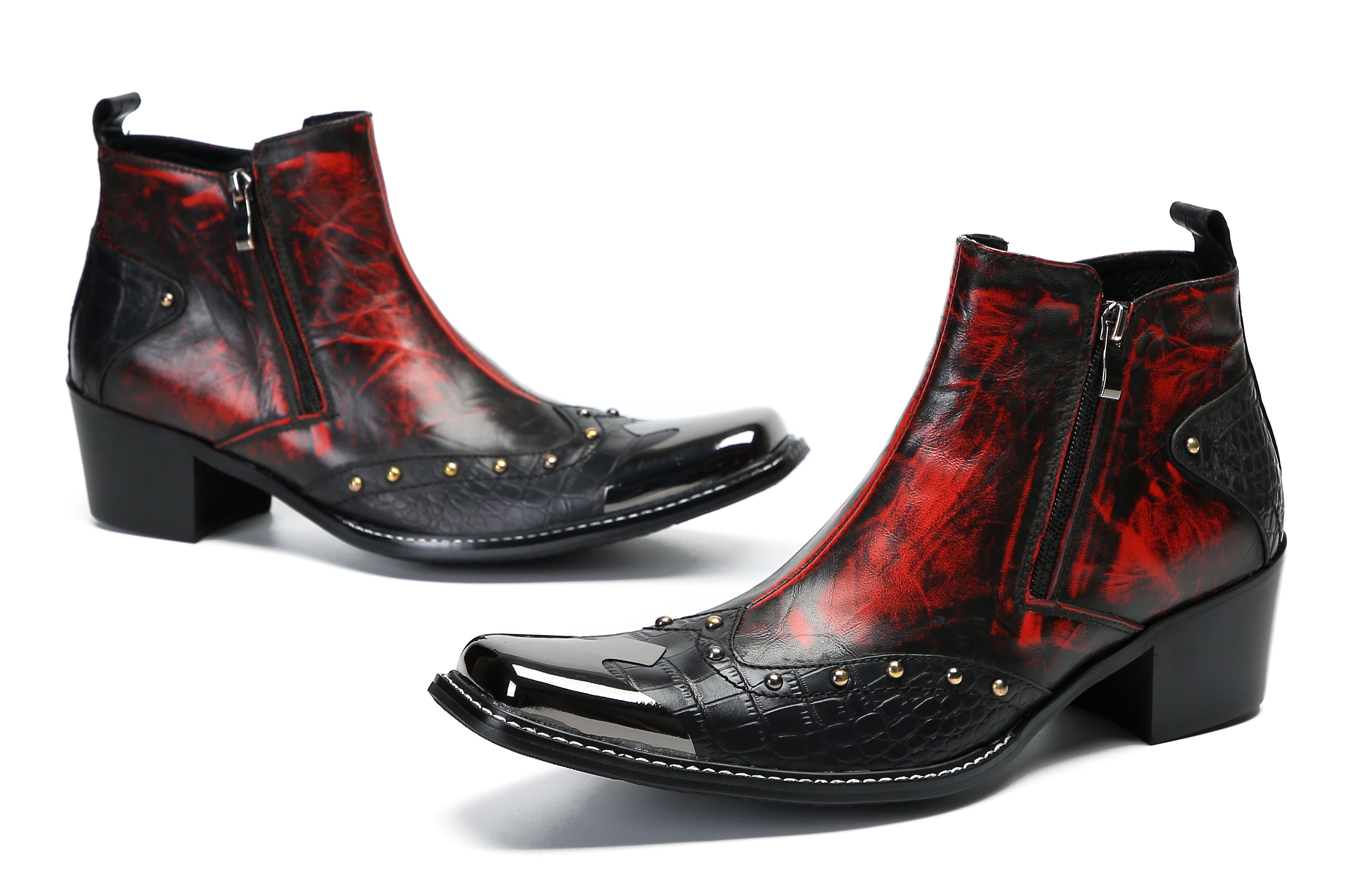 Men's Metal Toe Double Side Zipper Western Boots