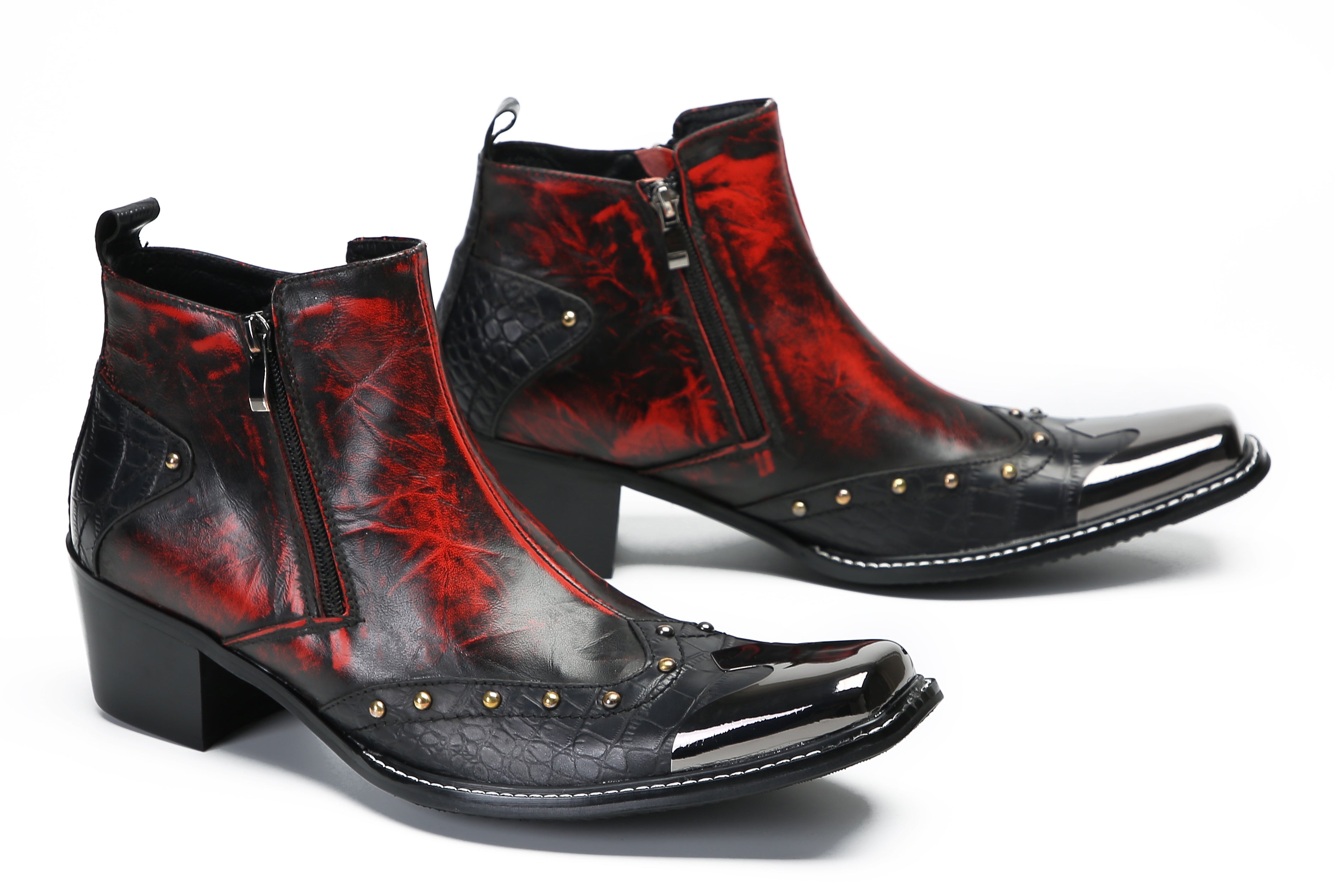 Men's Metal Toe Double Side Zipper Western Boots