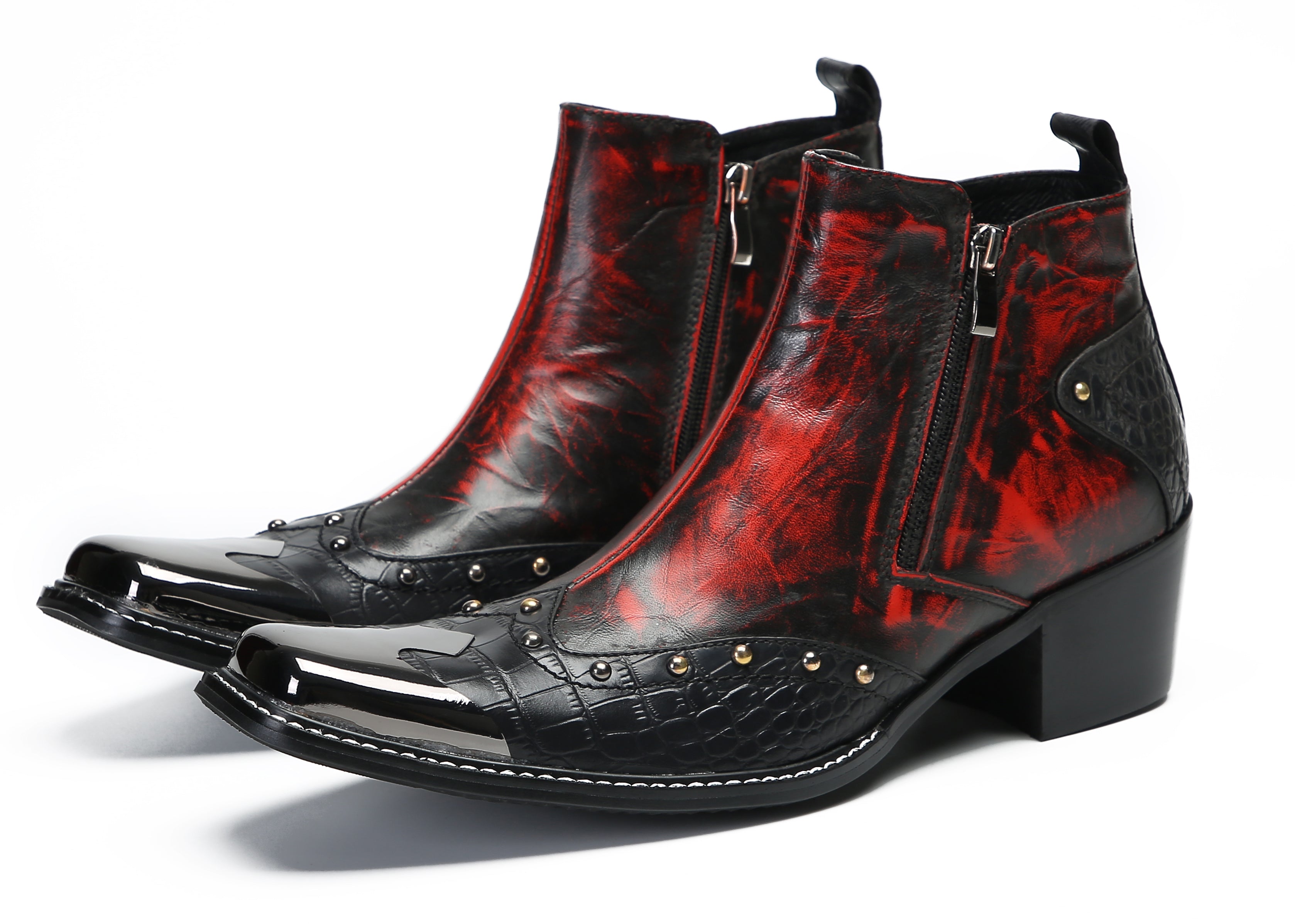 Men's Metal Toe Double Side Zipper Western Boots