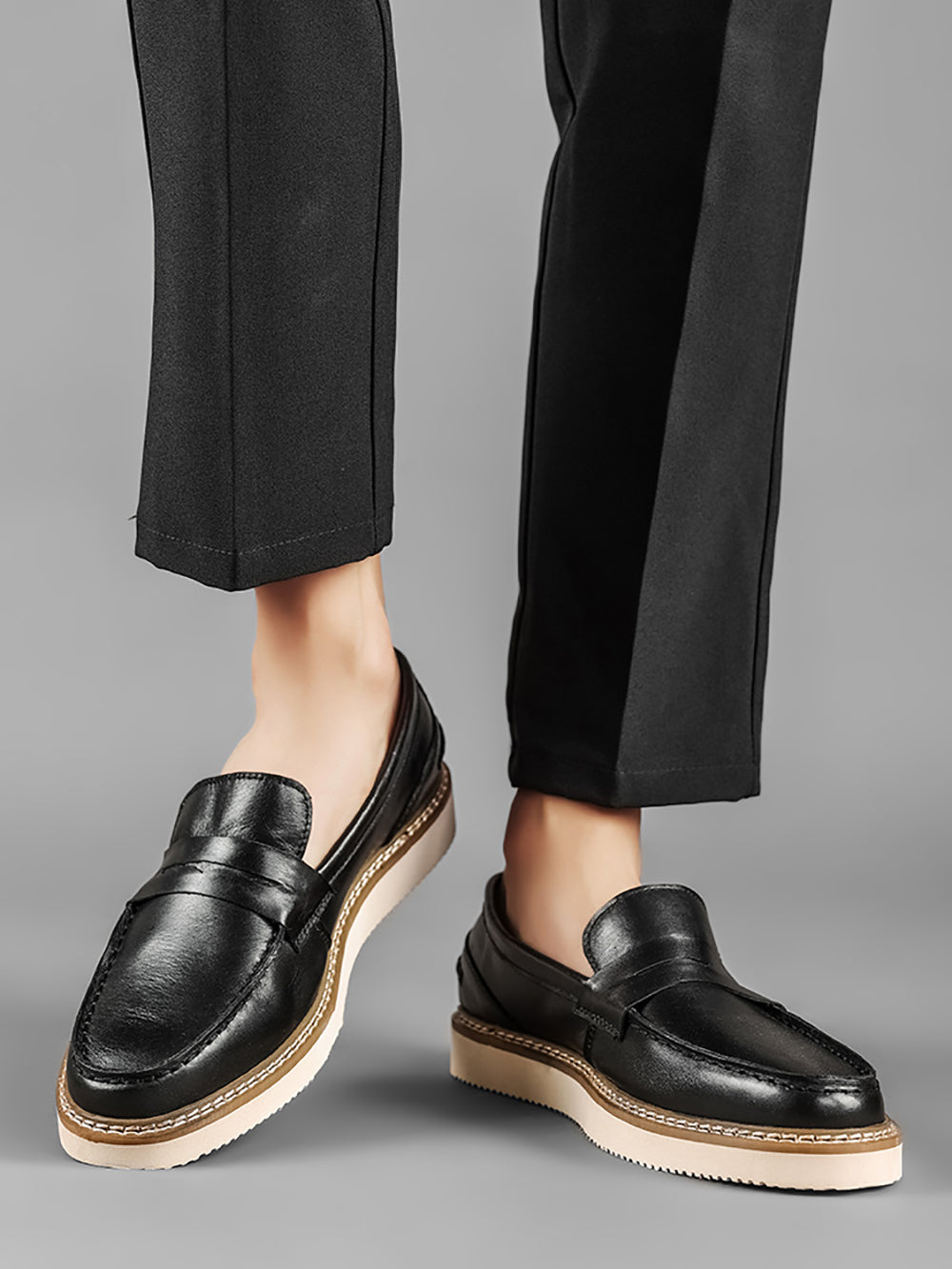 Men's Classic Genuine Leather Tuxedo Penny Loafers