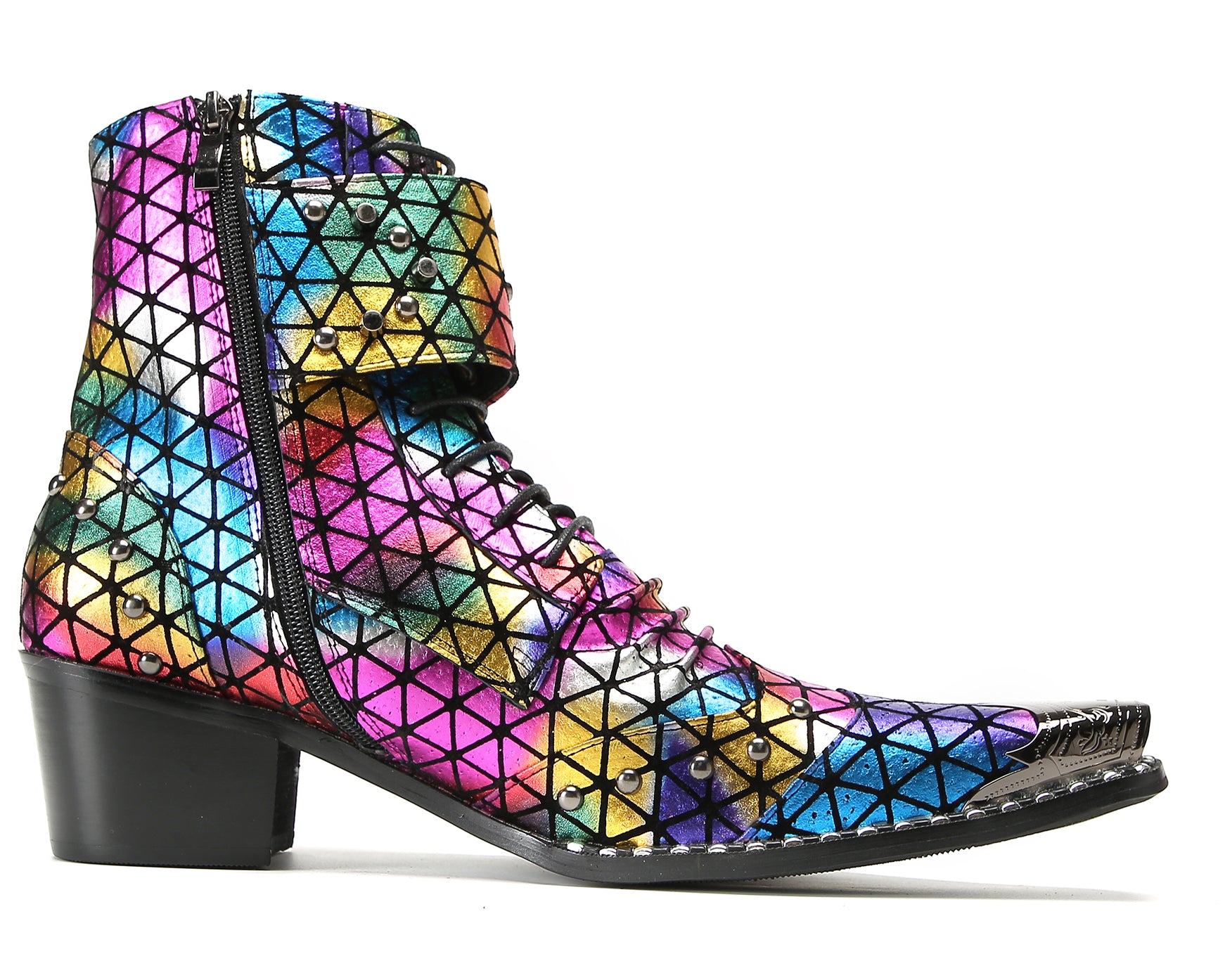 Men's Metal-Tip Toe Beaded Buckle Hight Top Western Boots