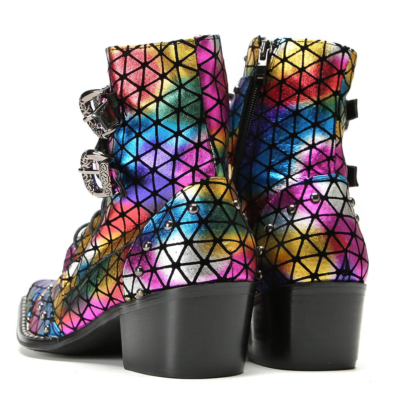 Men's Metal-Tip Toe Beaded Buckle Hight Top Western Boots
