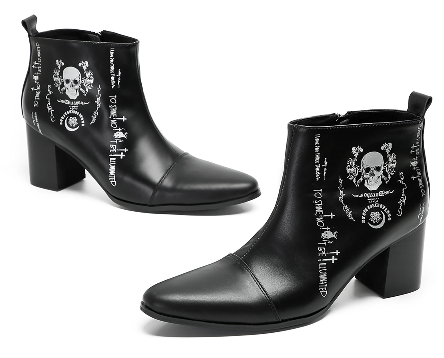 Mens Skull Halloween Ankle Western Boots