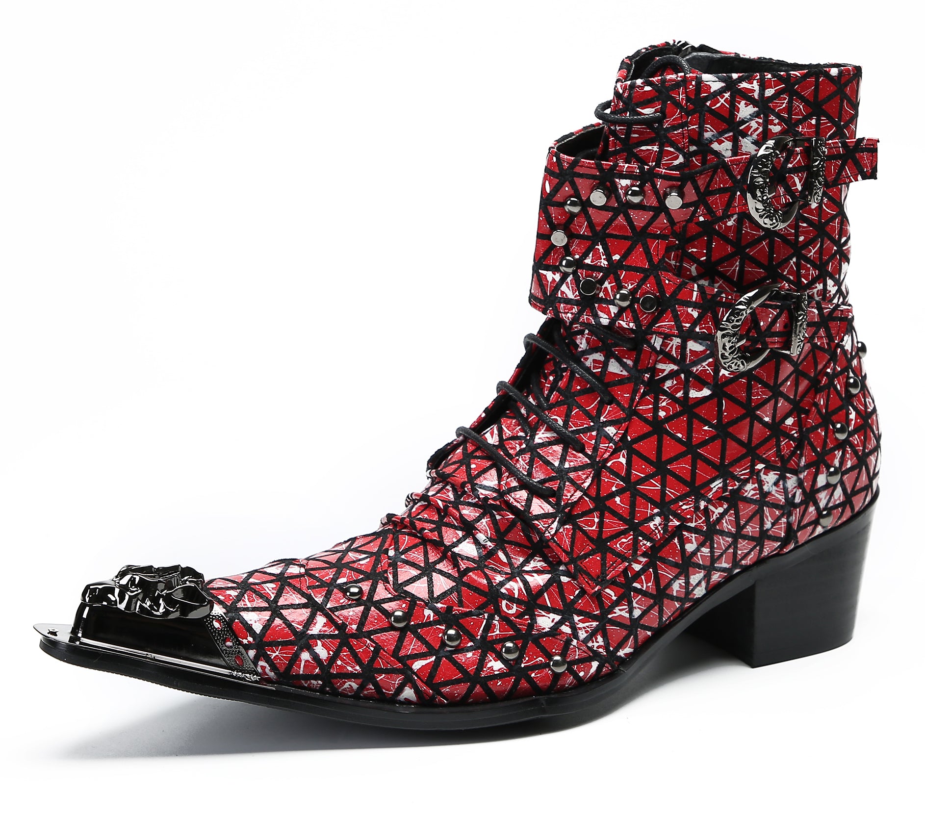 Men's Metal-Tip Toe Beads Hight Western Boots