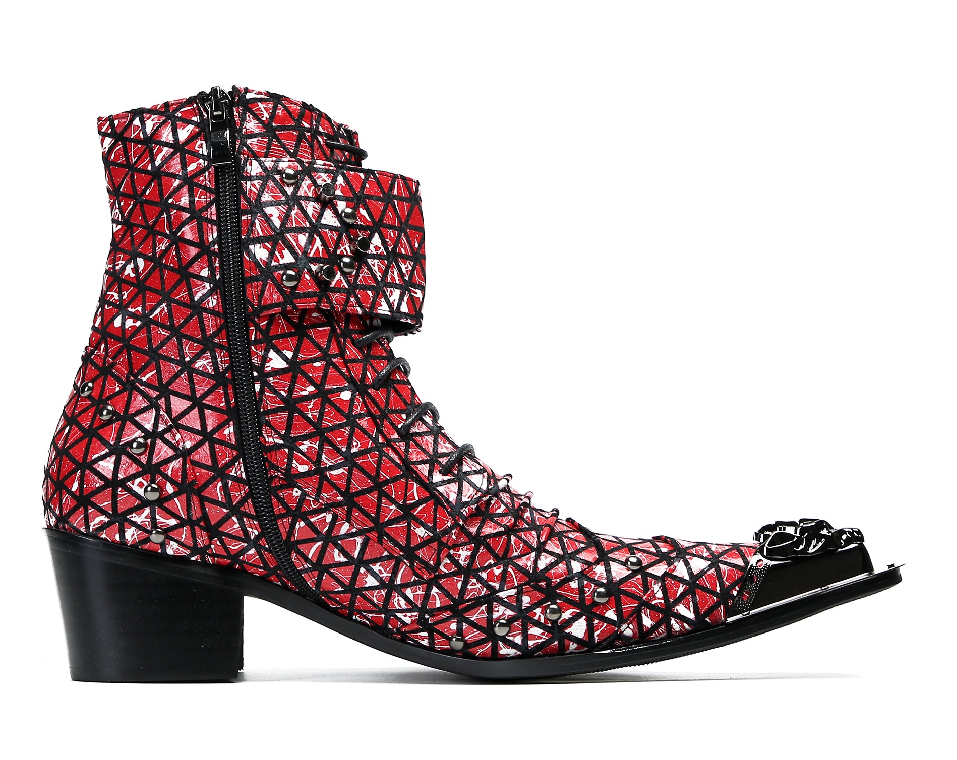 Men's Metal-Tip Toe Beads Hight Western Boots