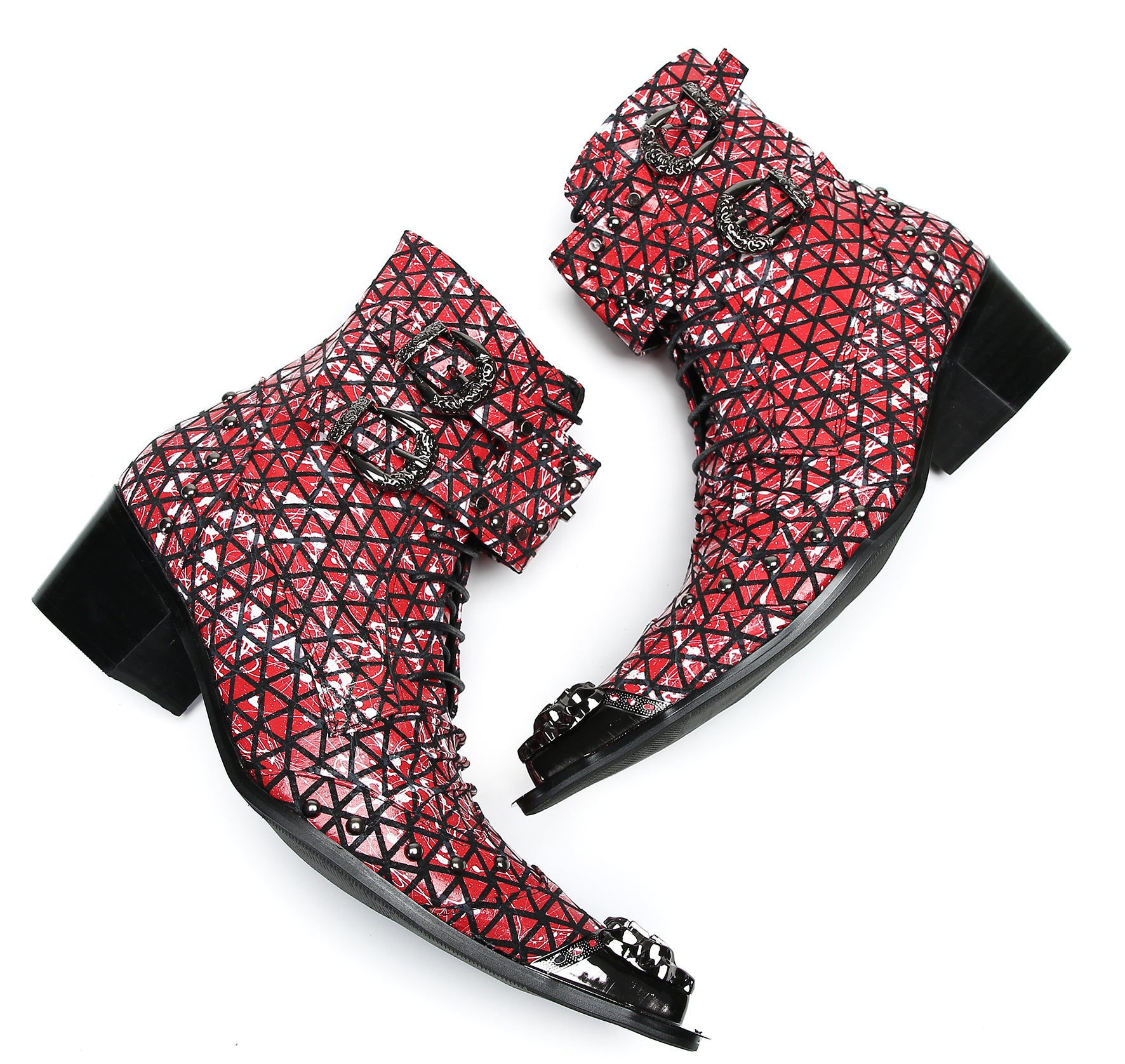 Men's Metal-Tip Toe Beads Hight Western Boots
