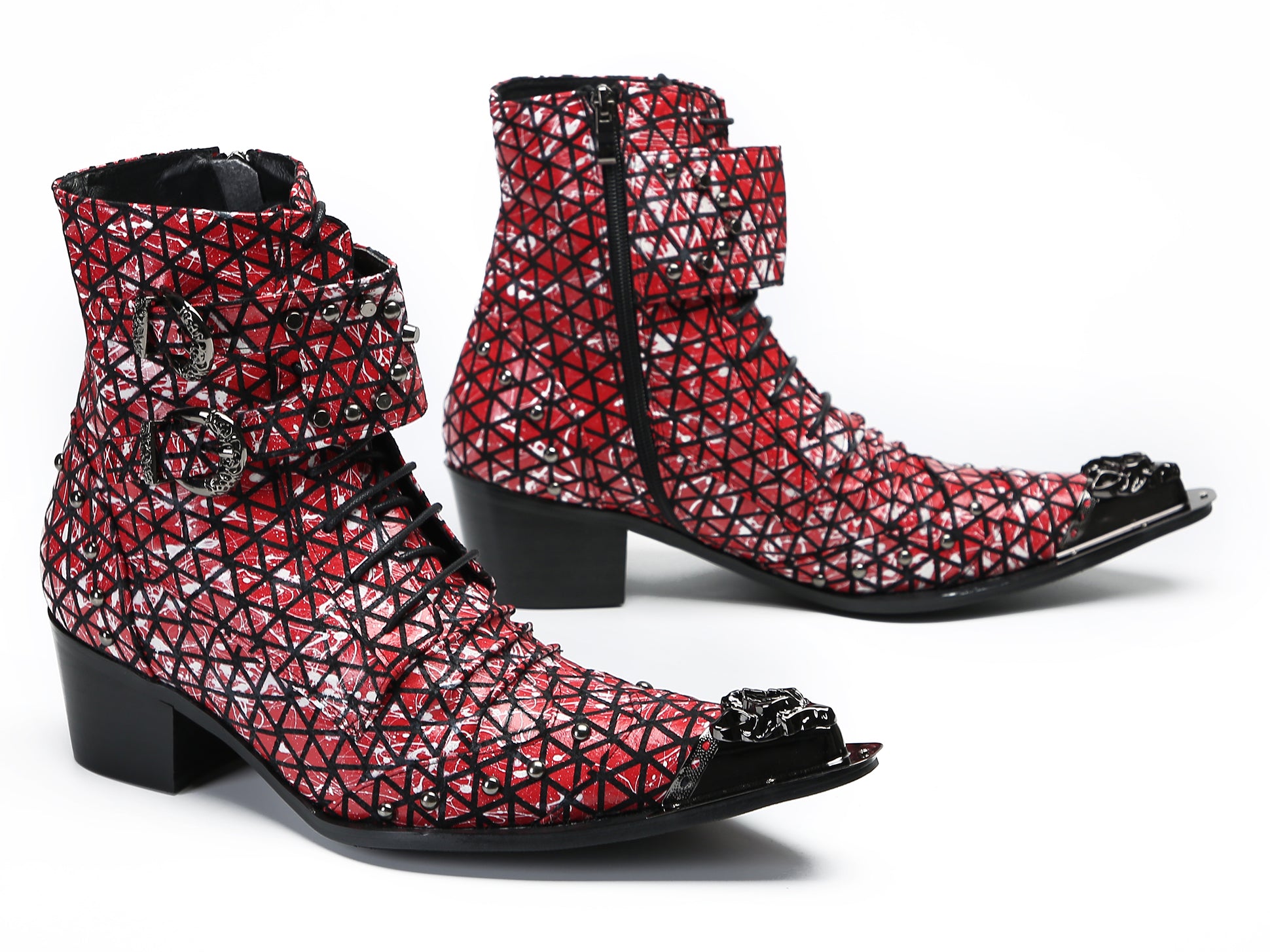 Men's Metal-Tip Toe Beads Hight Western Boots