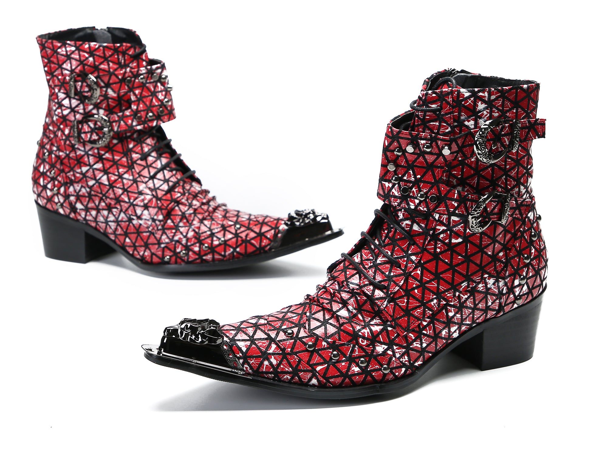 Men's Metal-Tip Toe Beads Hight Western Boots