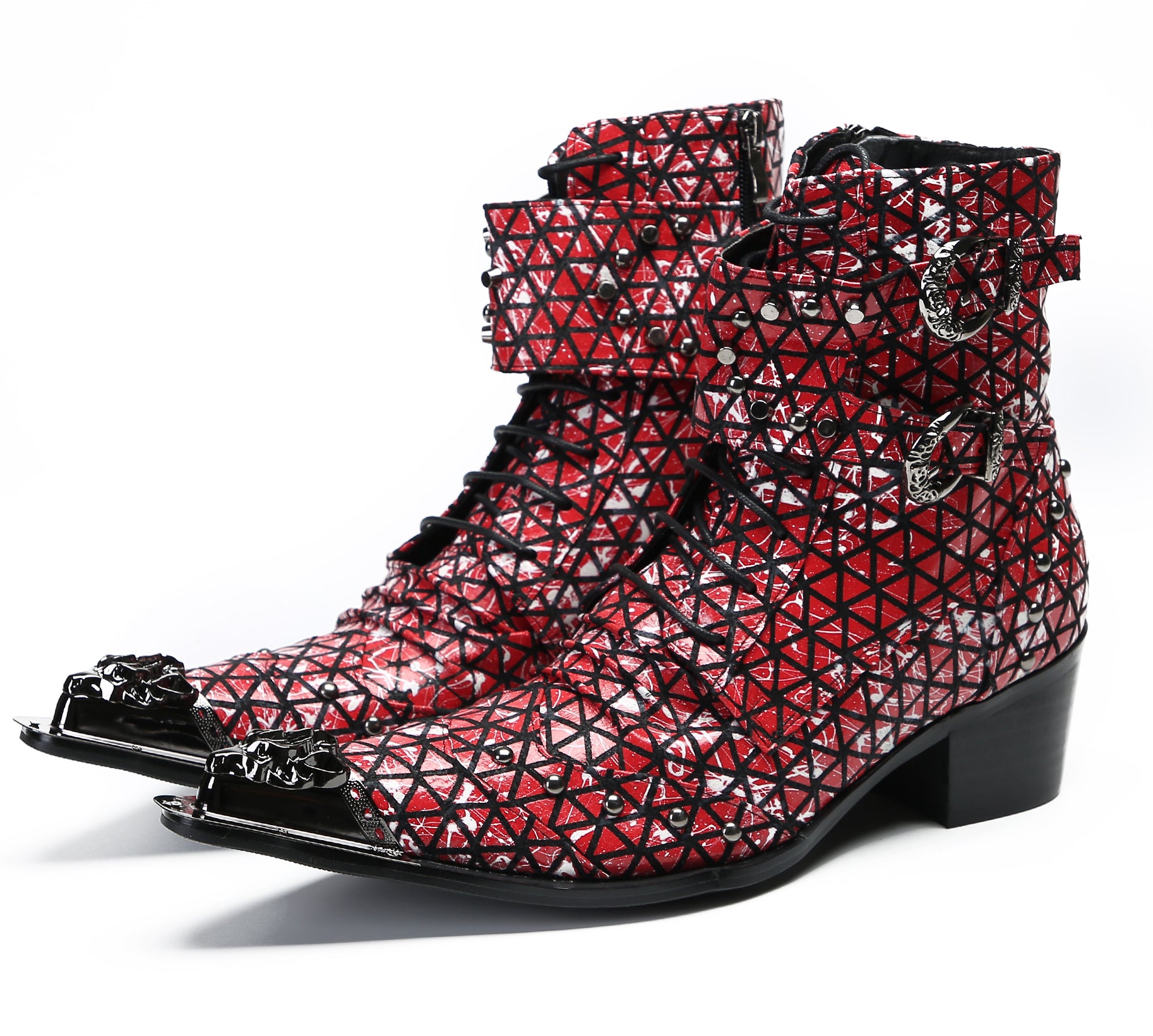 Men's Metal-Tip Toe Beads Hight Western Boots