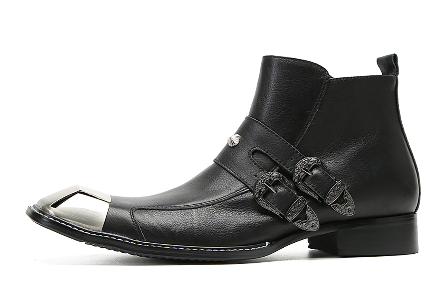 Men's Metal Square Toe Double Buckles Western Boots