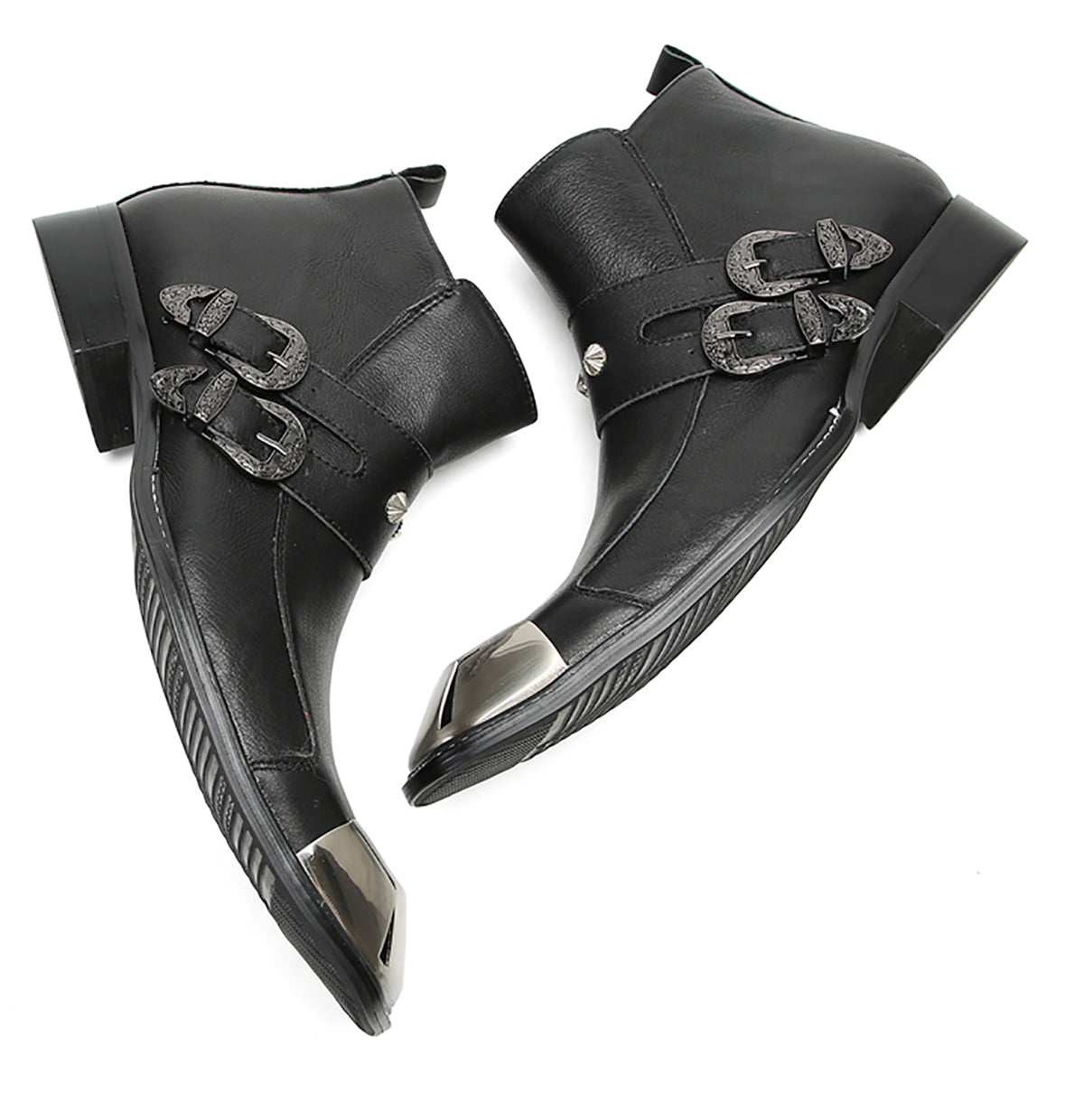 Men's Metal Square Toe Double Buckles Western Boots