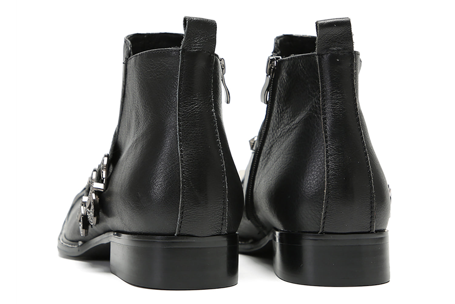 Men's Metal Square Toe Double Buckles Western Boots