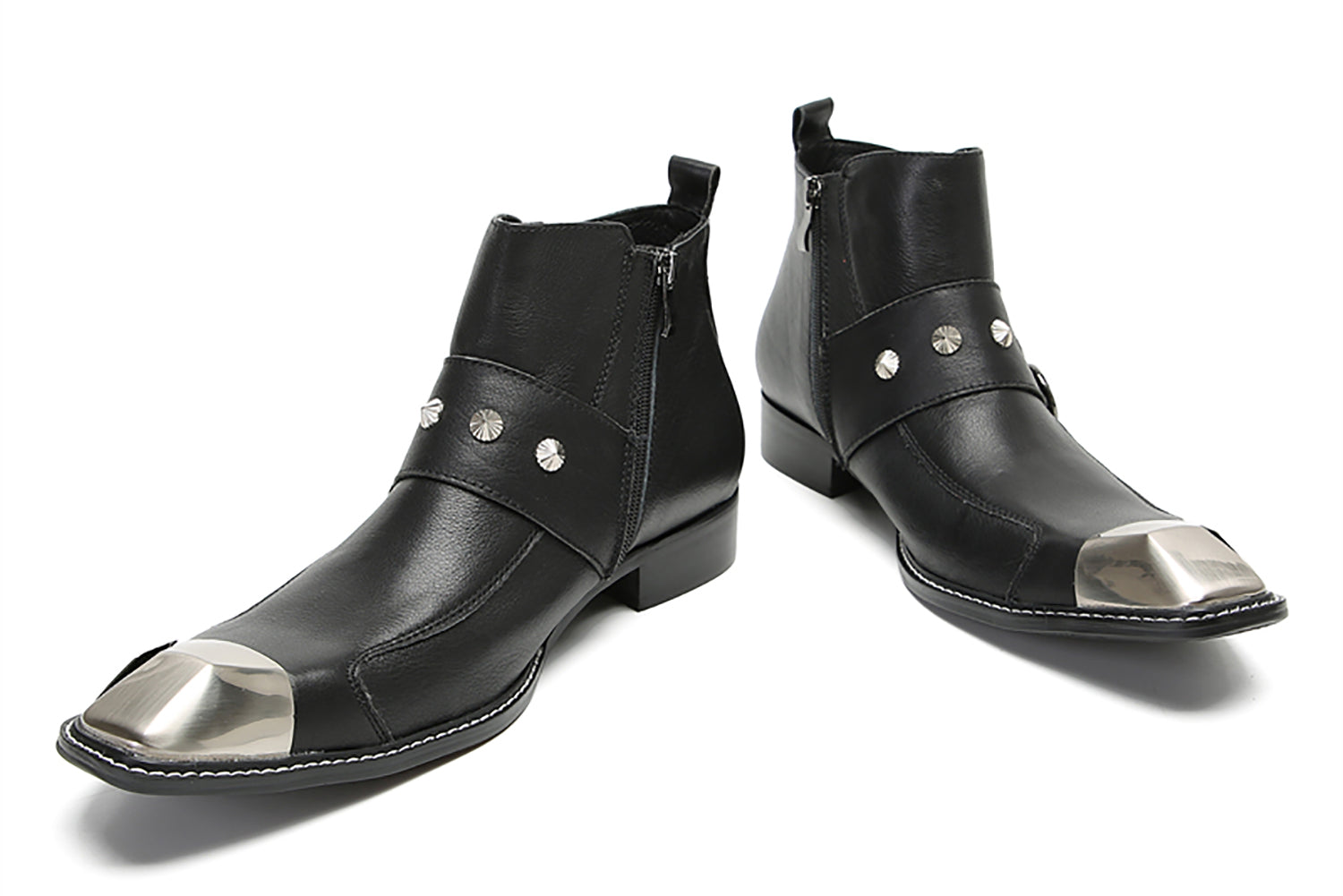 Men's Metal Square Toe Double Buckles Western Boots