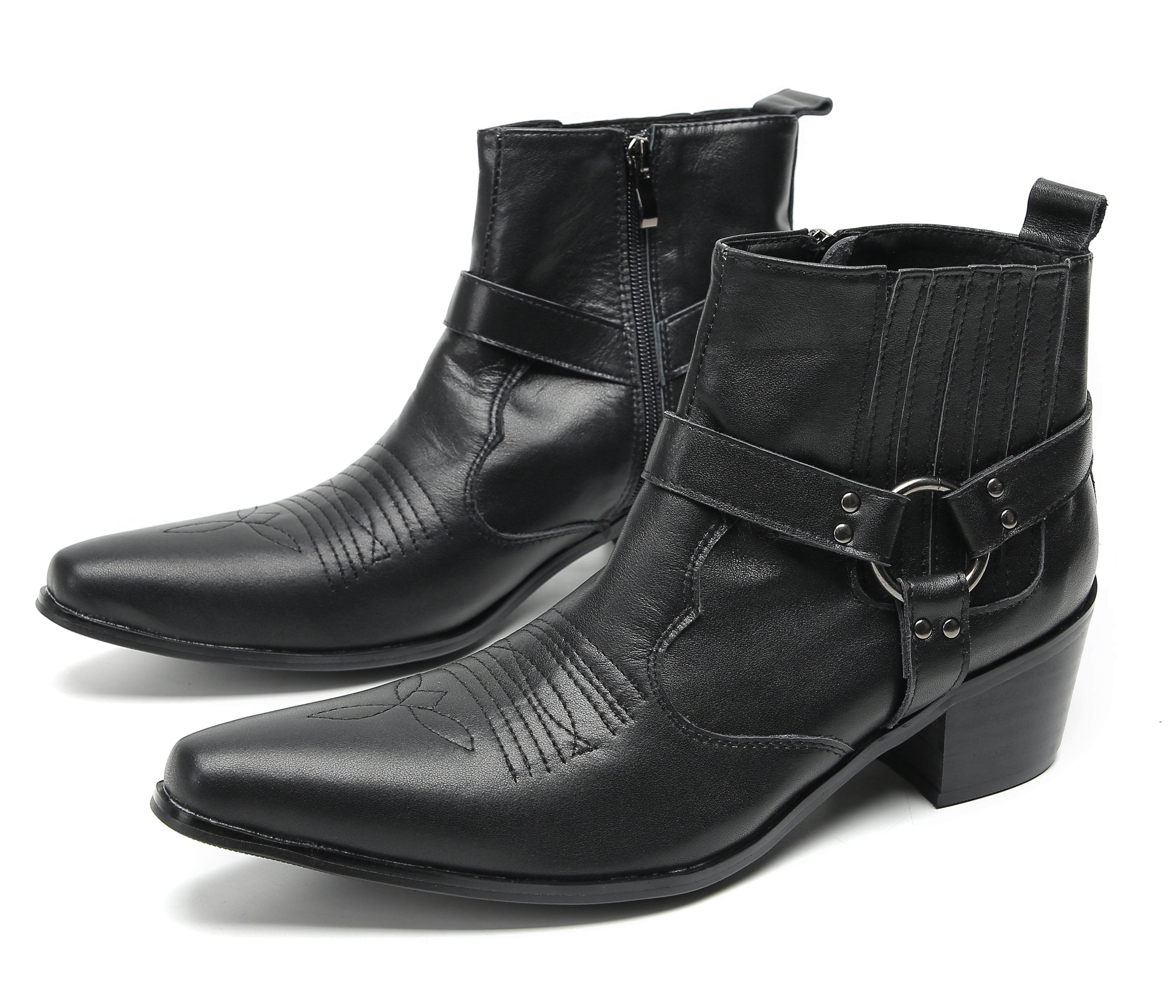 Men's Chain Strap Retro Western Boots