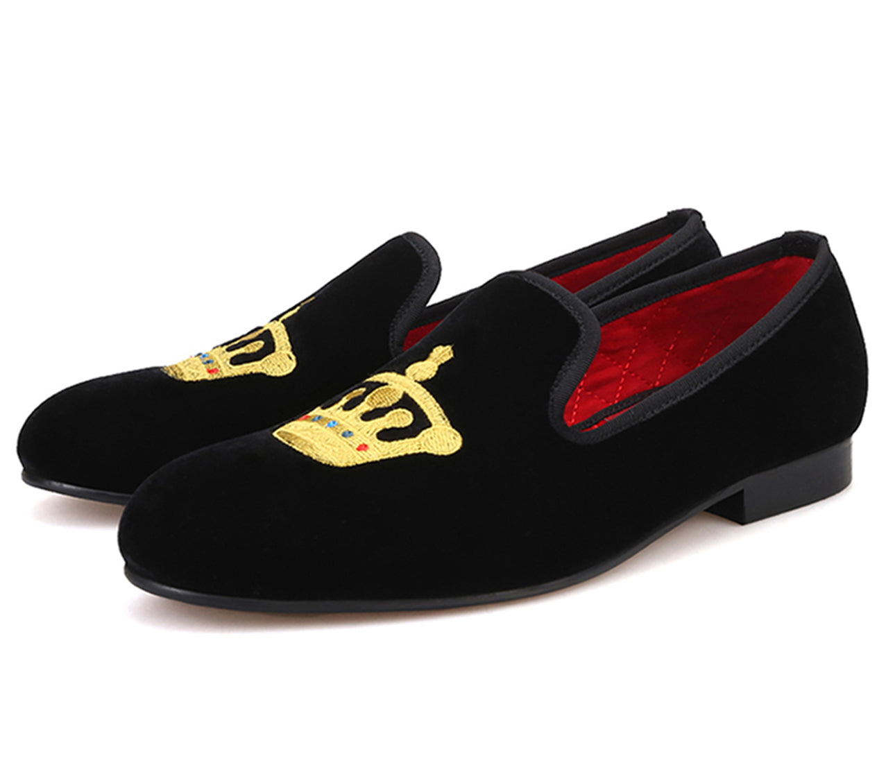 Mens Suede Loafers Embroidered Crown Slip On Shoes