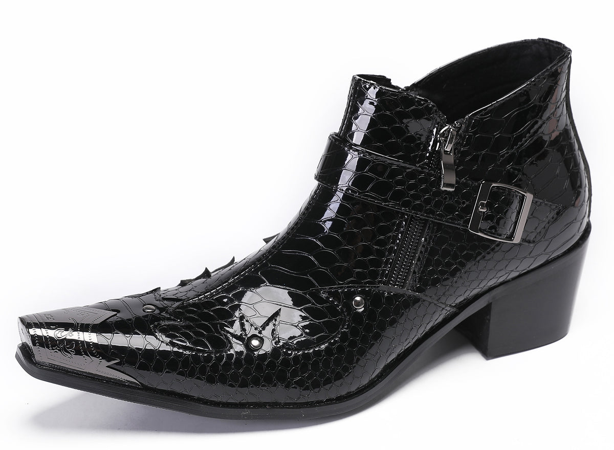 Mens Casual Party Snakeskin Texture Western Boots – Santimon