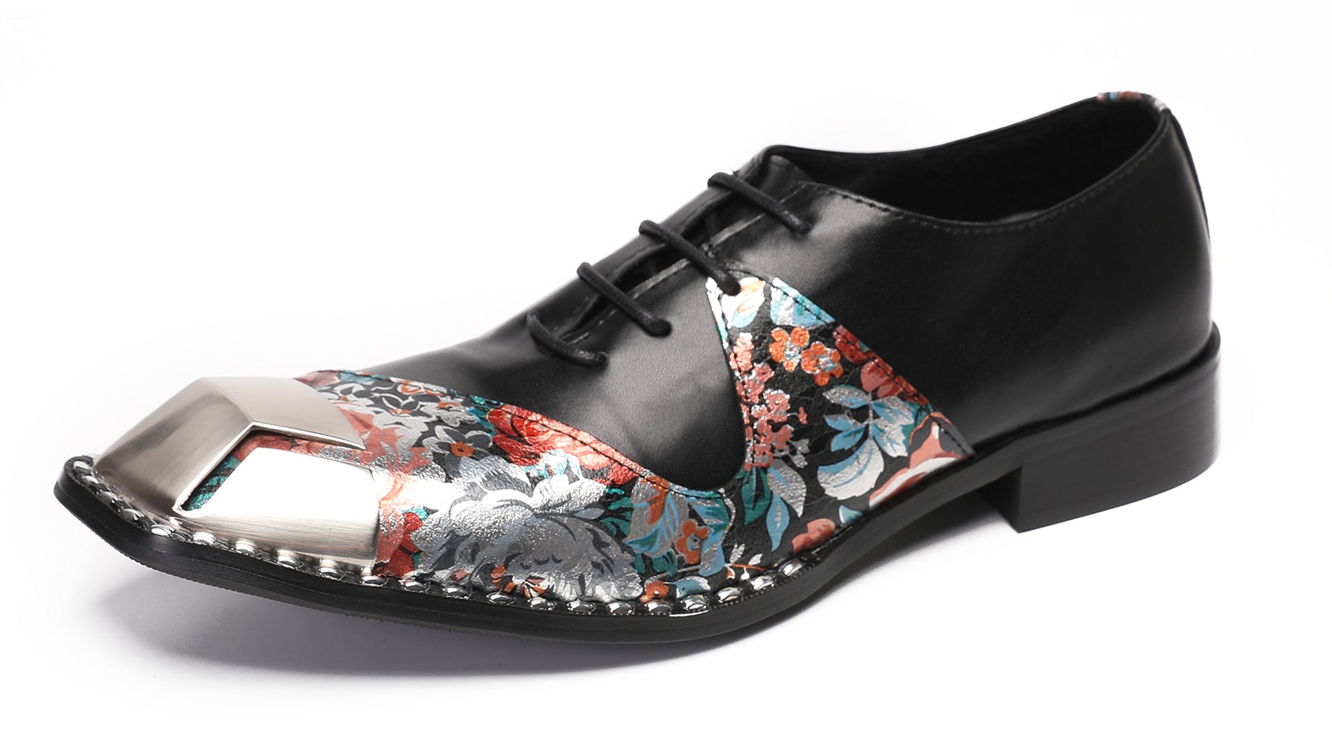 Mens Metal Square Tie Oxfords Two Toe Western Shoes