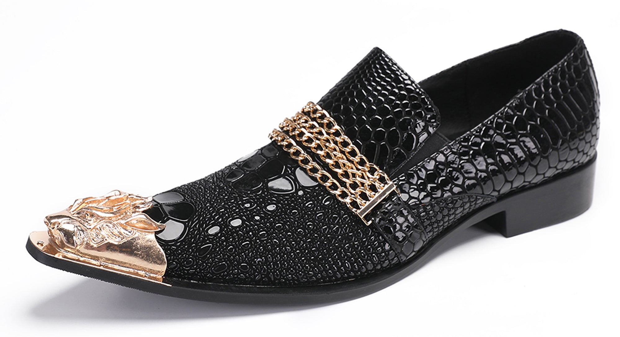 Mens Party Casual Gold Chain Western Loafers