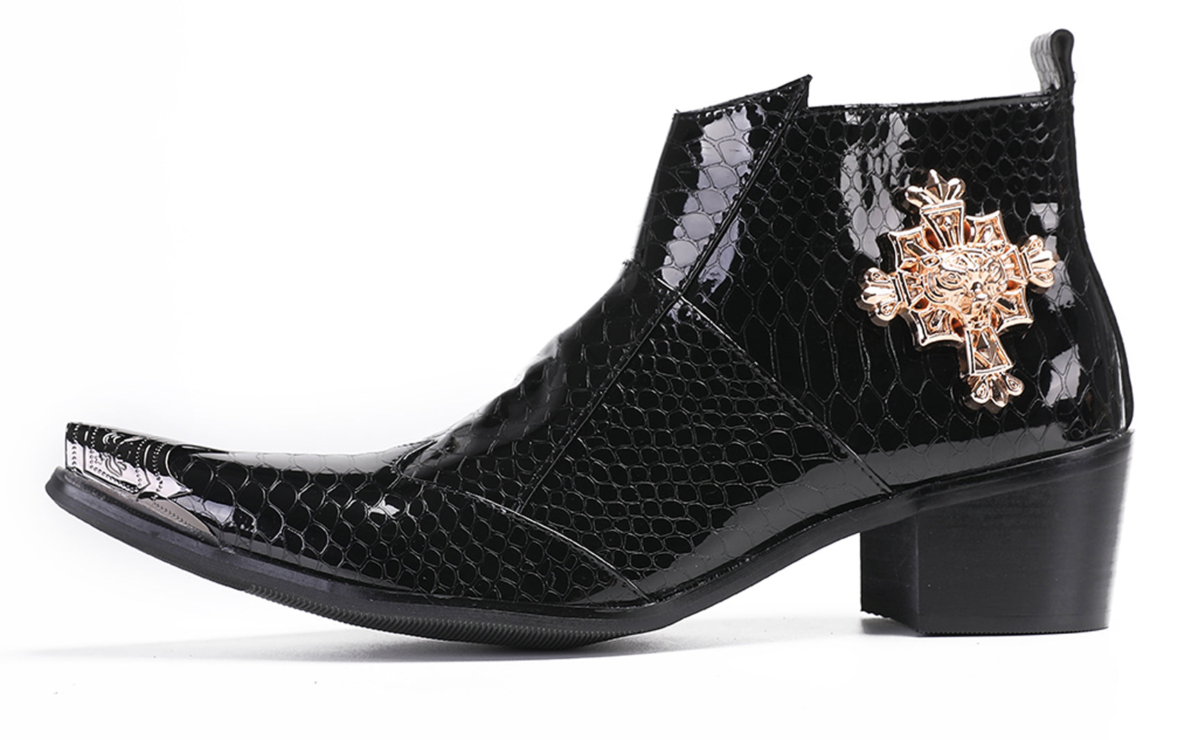 Mens Snakeskin Pattern Zipper Rap Western Boots