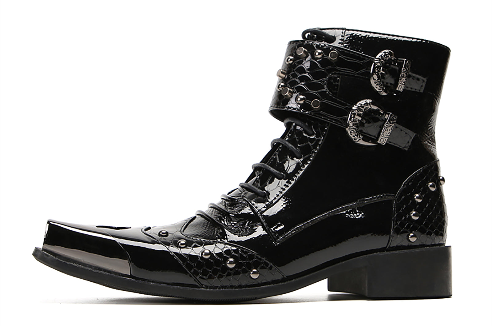 Men's Metal Square-Toe Buckle Western Western Boots