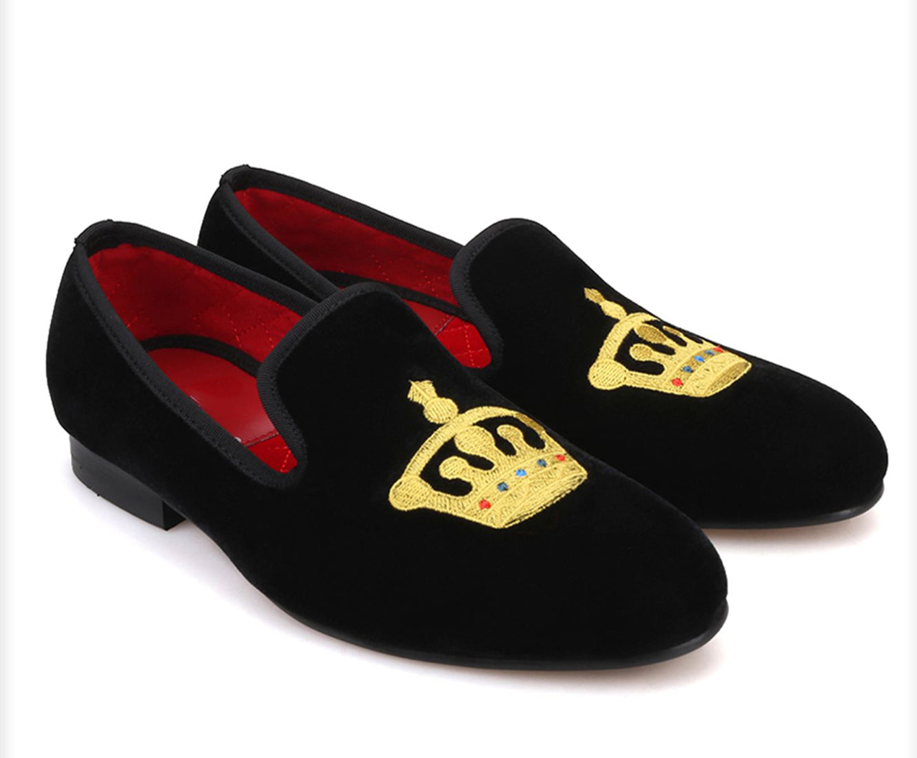 Mens Suede Loafers Embroidered Crown Slip On Shoes