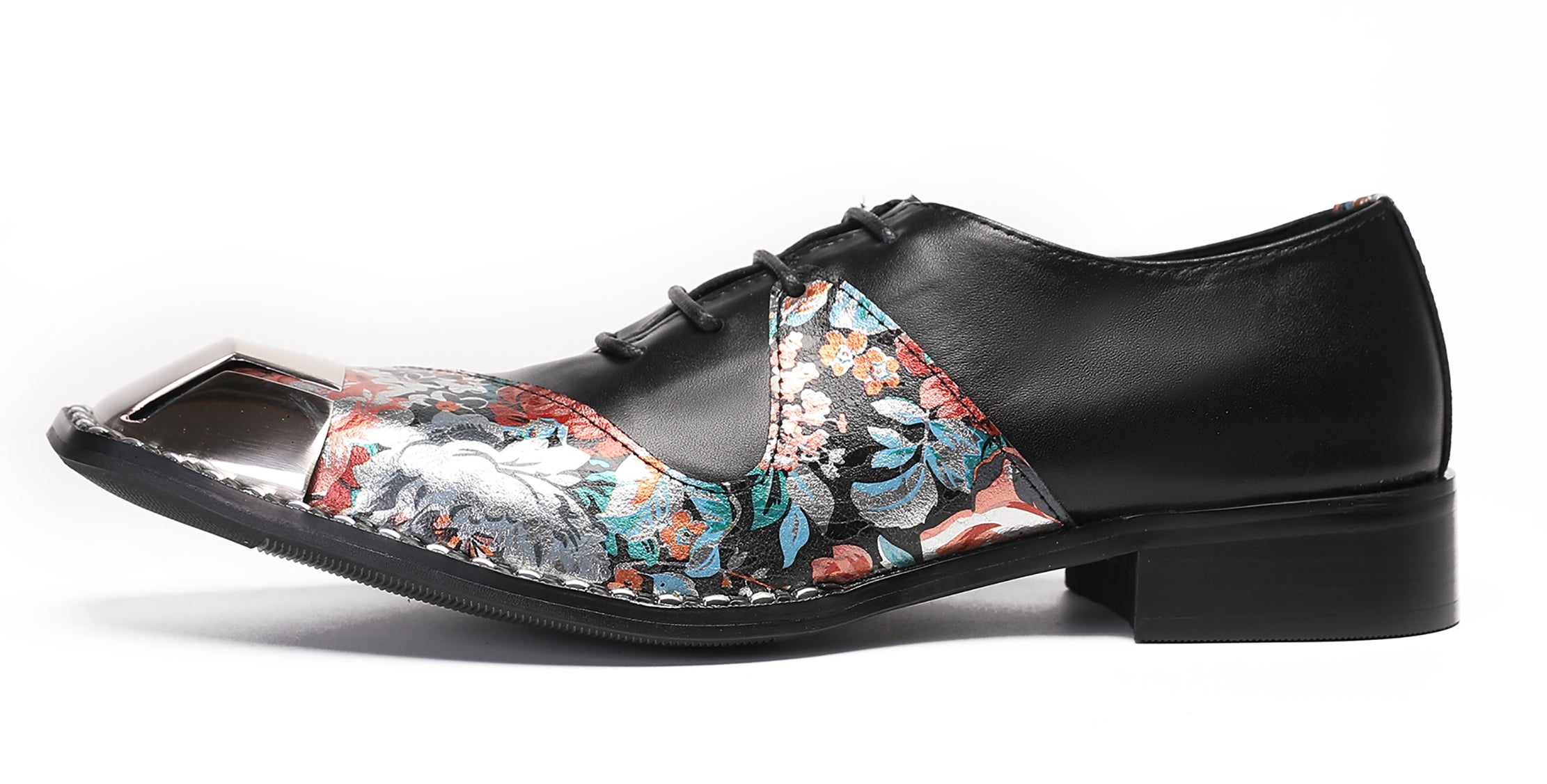 Mens Metal Square Tie Oxfords Two Toe Western Shoes
