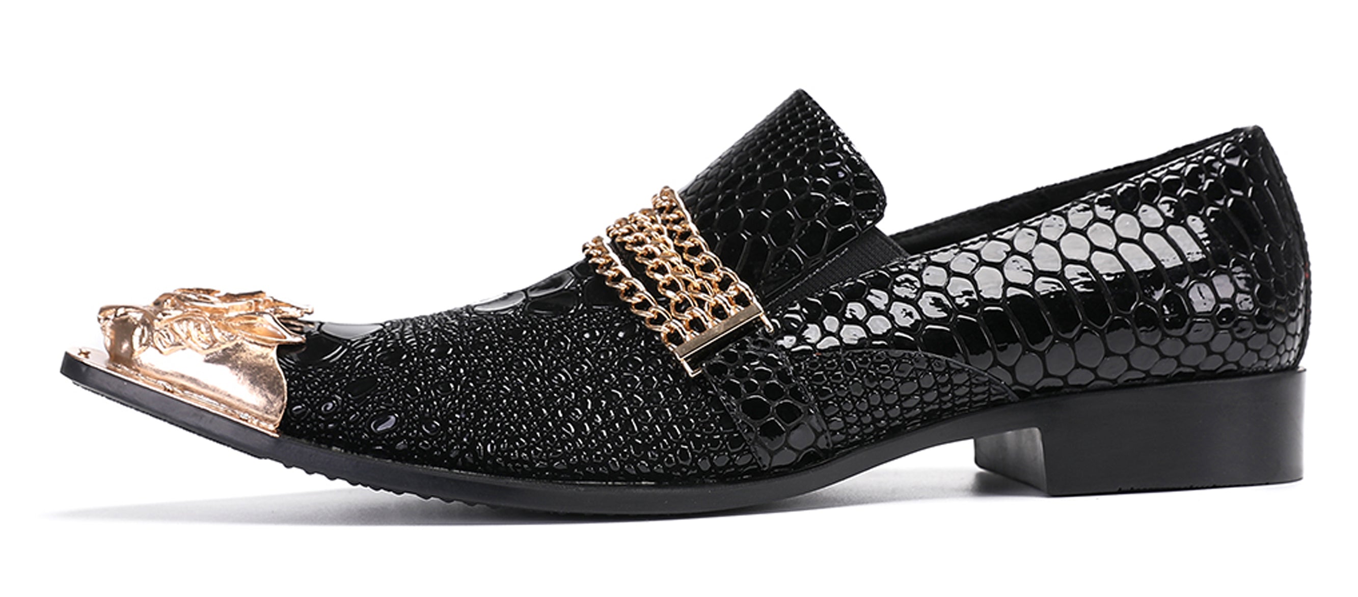 Mens Party Casual Gold Chain Western Loafers