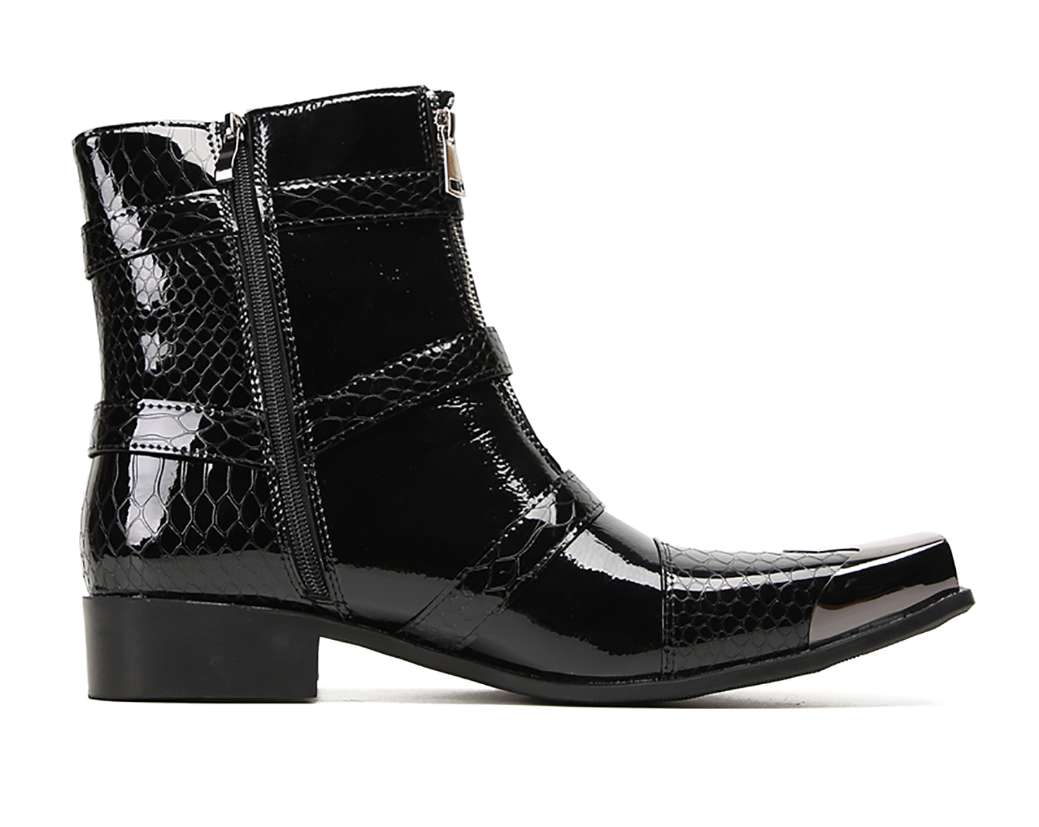 Men's Metal Square-Toe Buckle Zipper Western Boots