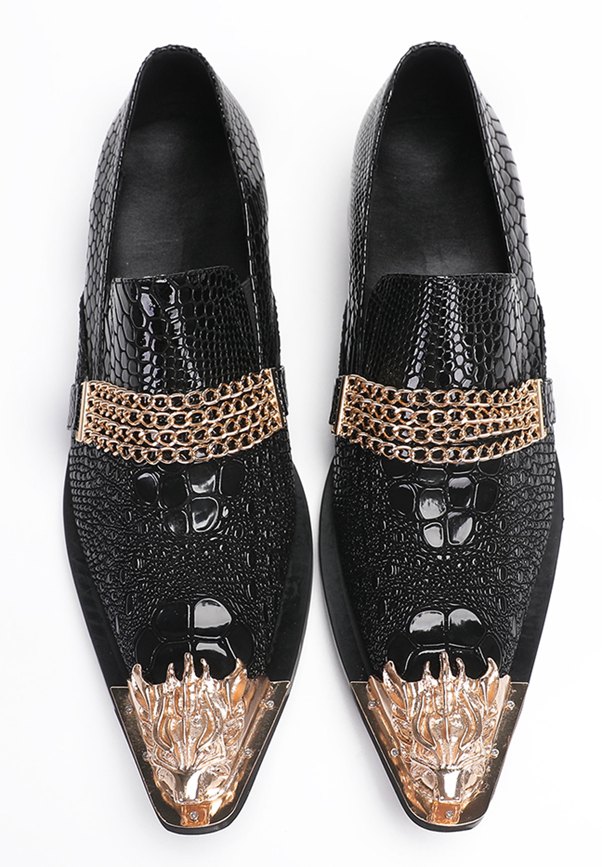 Mens Party Casual Gold Chain Western Loafers