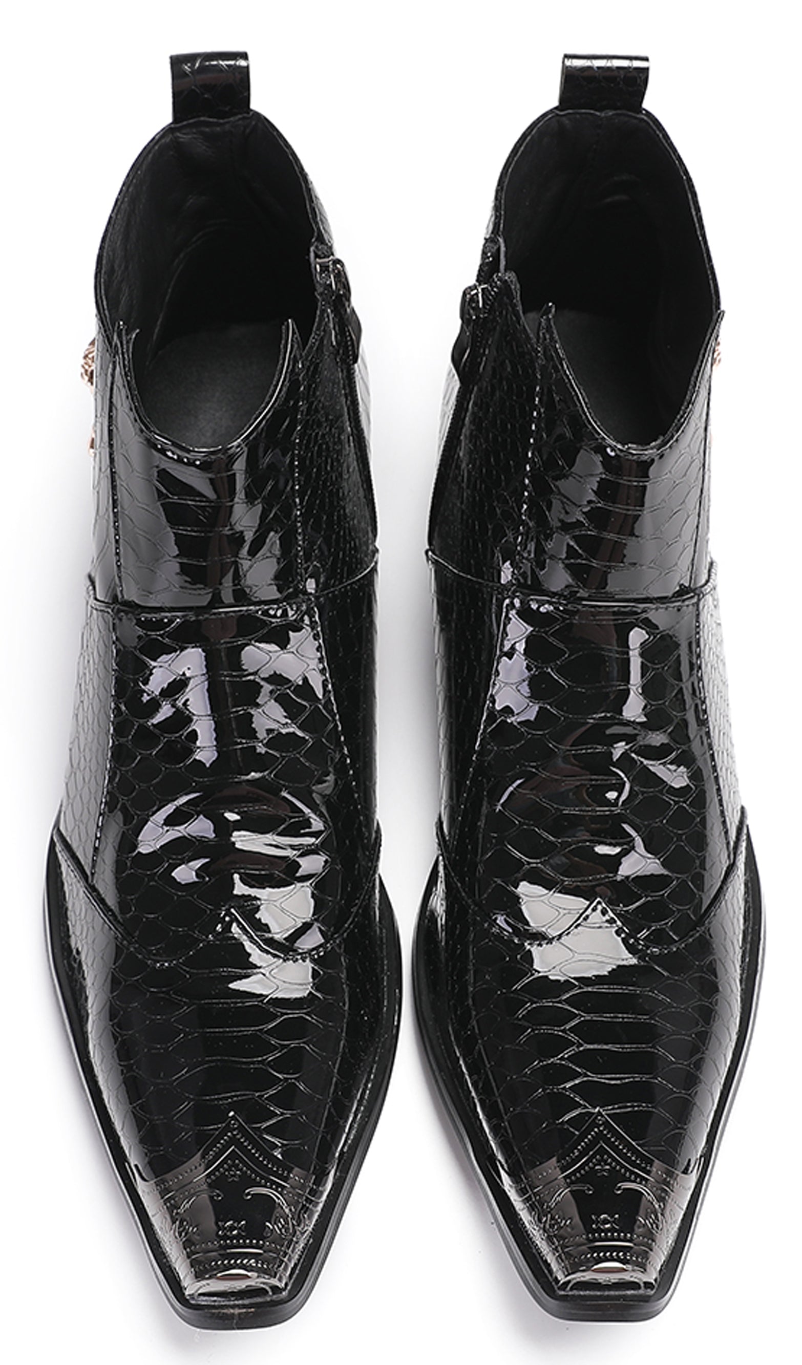 Mens Snakeskin Pattern Zipper Rap Western Boots