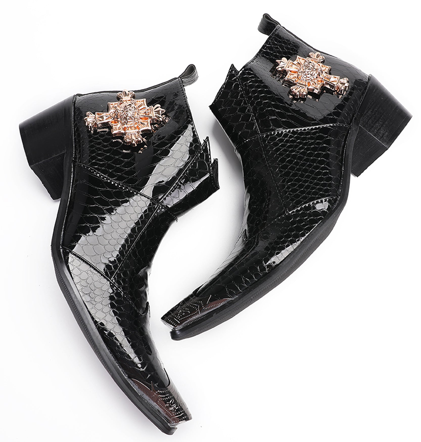 Mens Snakeskin Pattern Zipper Rap Western Boots