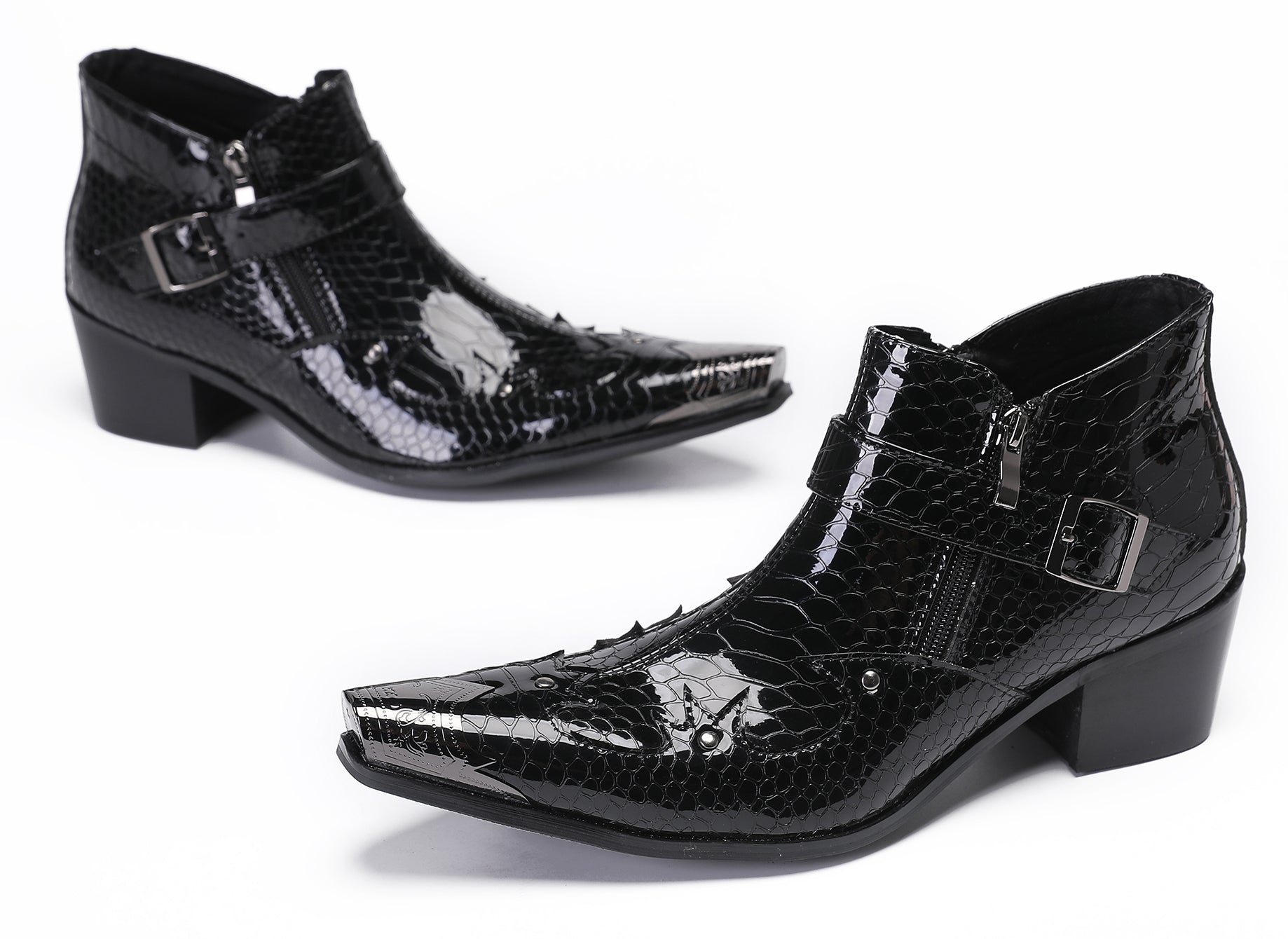 Mens Casual Party Snakeskin Texture Western Boots