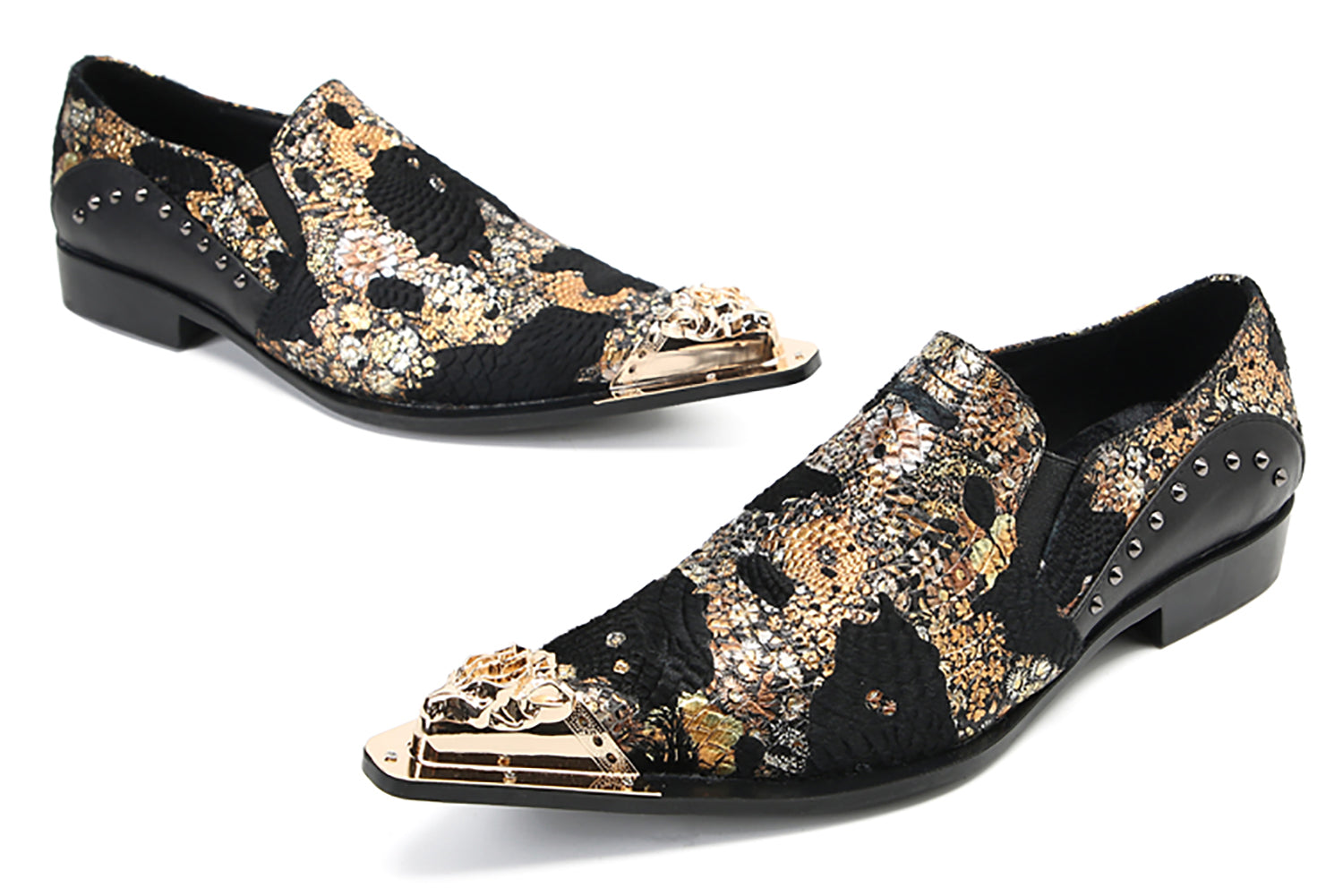 Men's Metal Tip Printed Embroidery Western Loafers