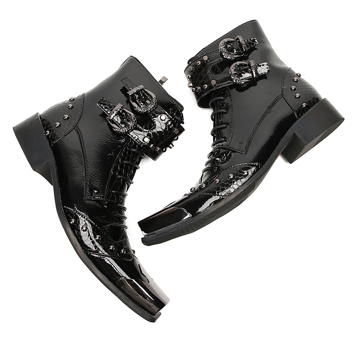 Men's Metal Square-Toe Buckle Western Western Boots