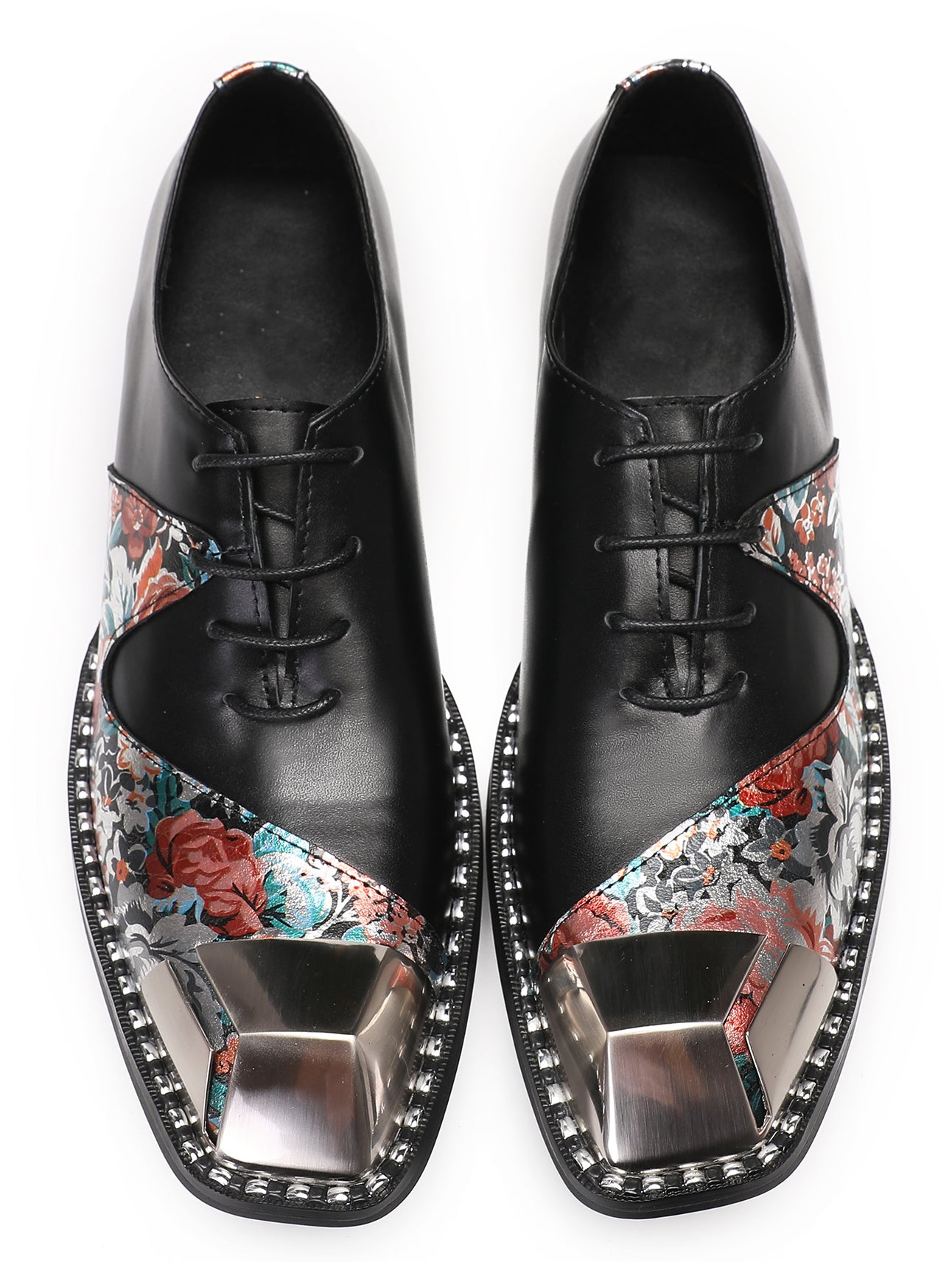 Mens Metal Square Tie Oxfords Two Toe Western Shoes