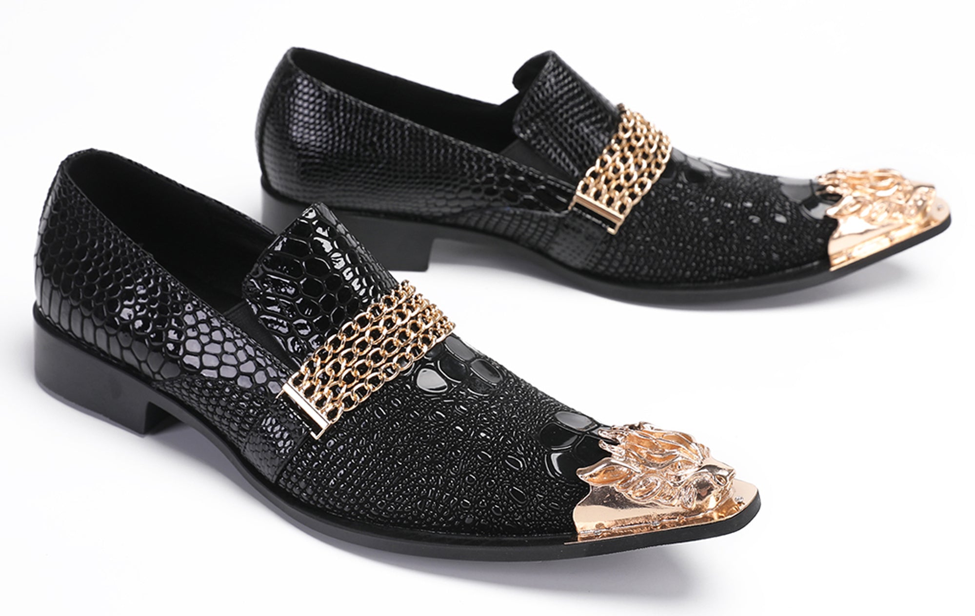Mens Party Casual Gold Chain Western Loafers