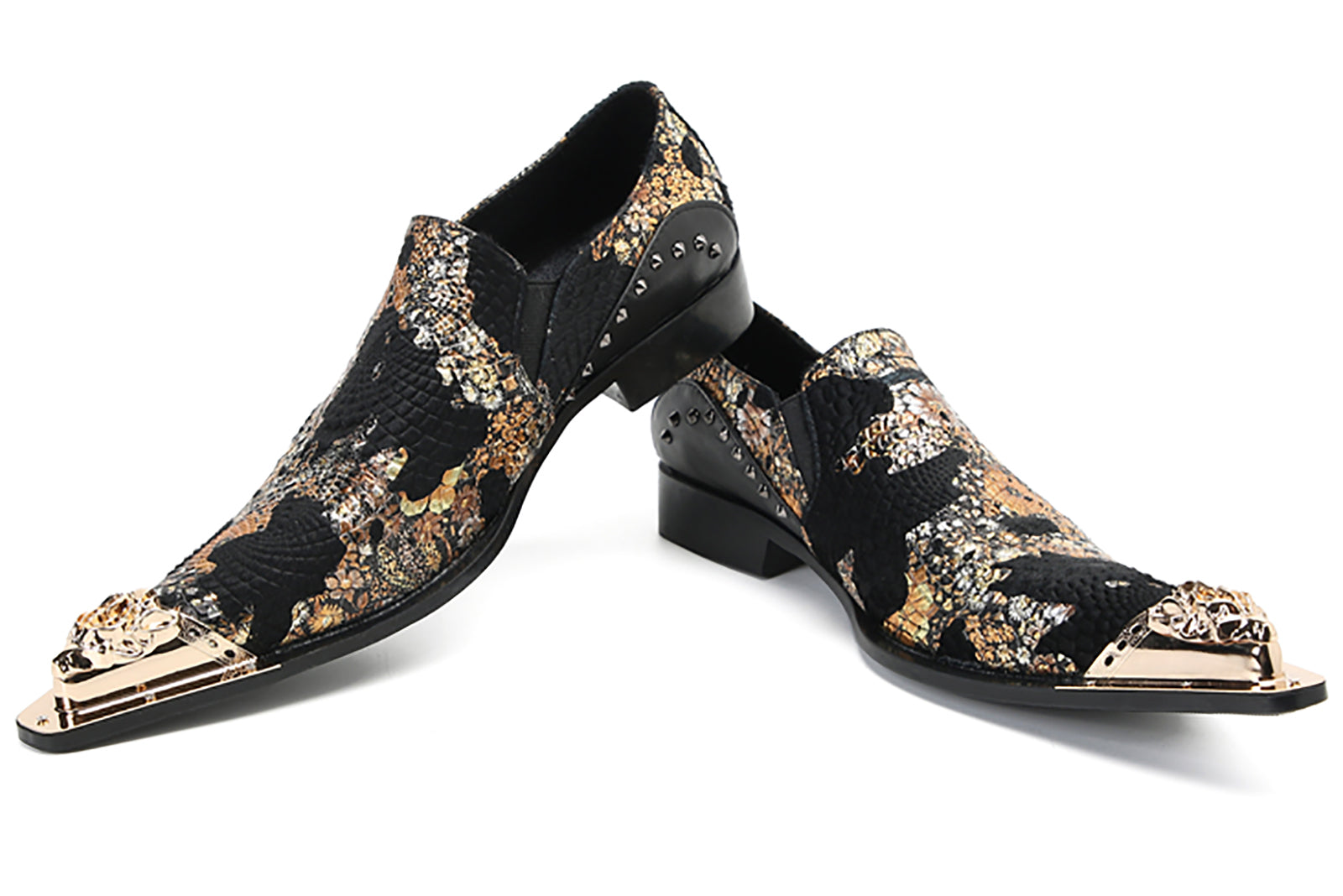 Men's Metal Tip Printed Embroidery Western Loafers